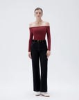 SUUKSESS Women Padded Off The Shoulder Tops Ribbed Long Sleeve Shirts Fall Basic-SUUKSESS-SUUKSESS