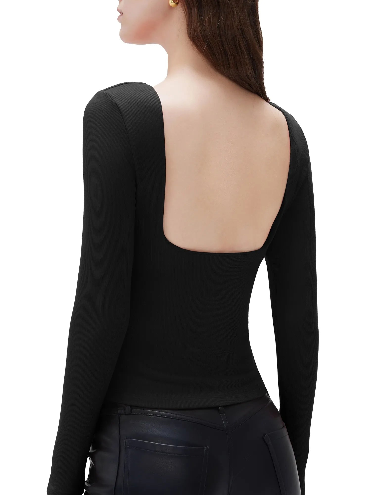 SUUKSESS Women Backless Going Out Tops Padded Modal Basic Long Sleeve Shirts-SUUKSESS-Black-XS-SUUKSESS