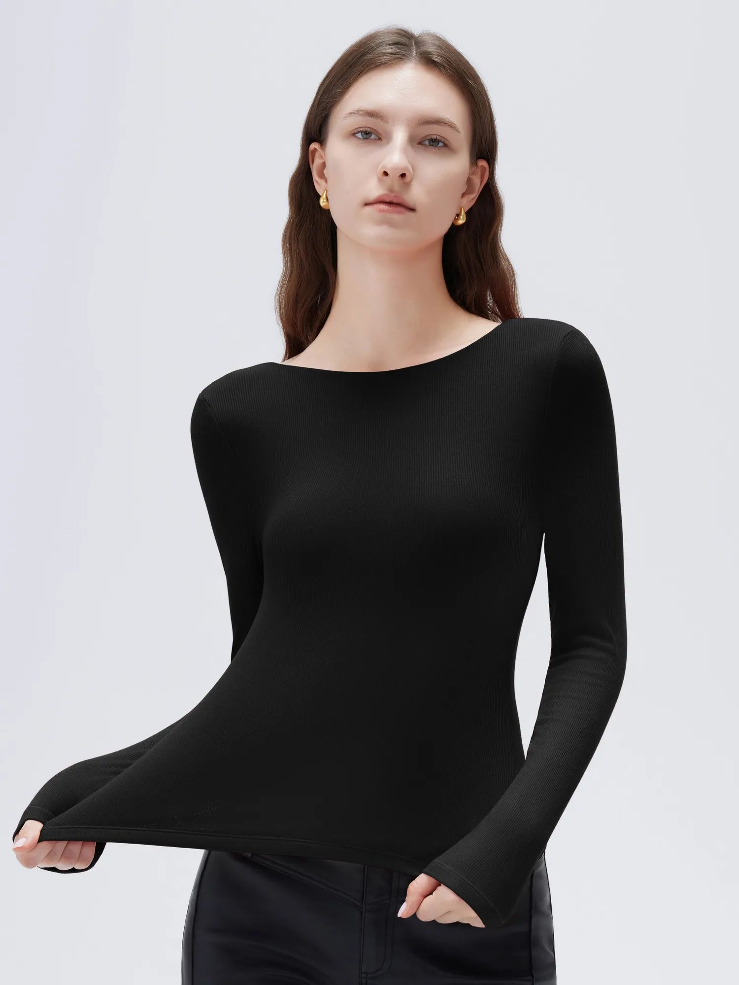 SUUKSESS Women Backless Going Out Tops Padded Modal Basic Long Sleeve Shirts-SUUKSESS-SUUKSESS