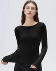 SUUKSESS Women Backless Going Out Tops Padded Modal Basic Long Sleeve Shirts-SUUKSESS-SUUKSESS