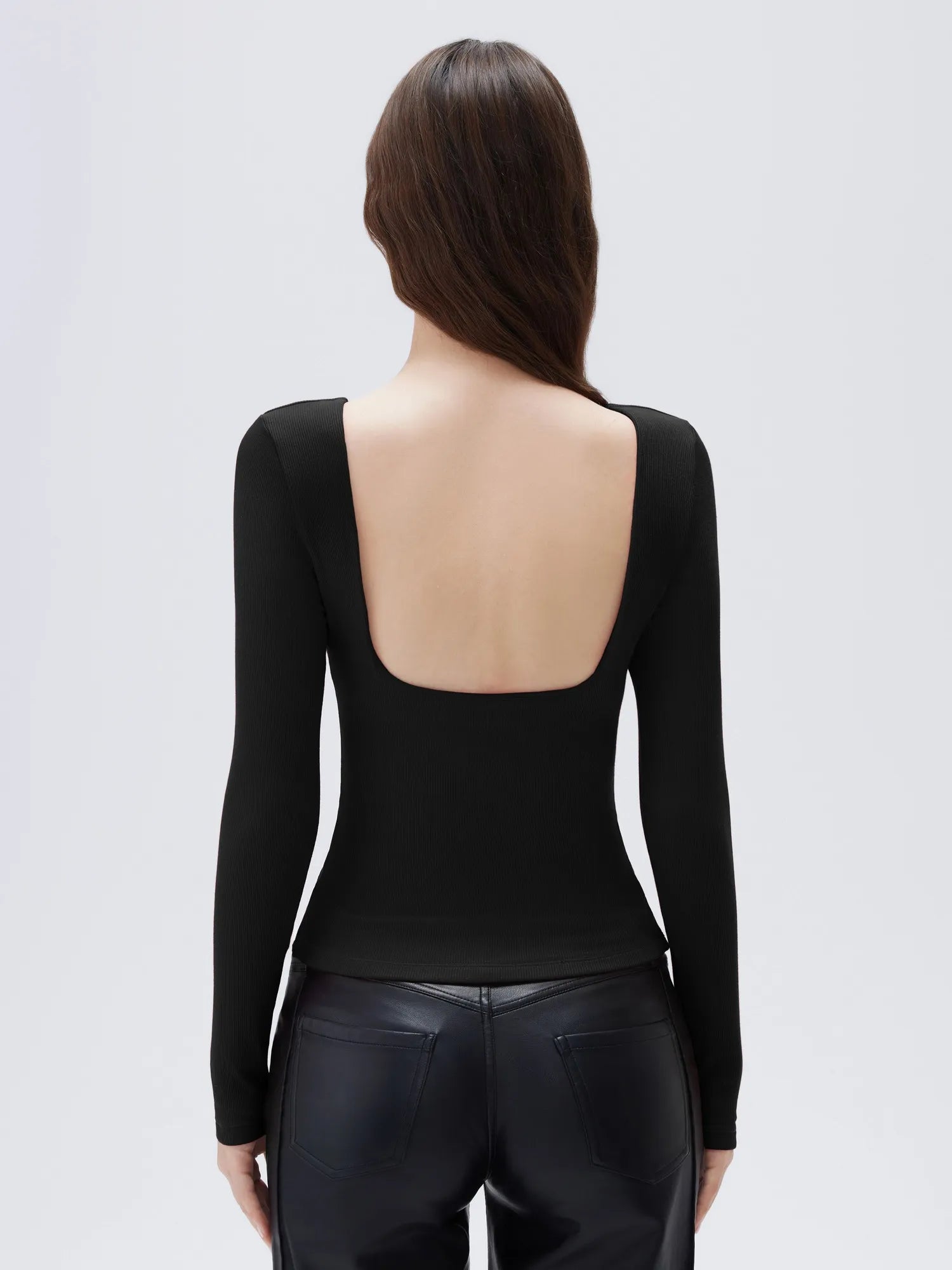 SUUKSESS Women Backless Going Out Tops Padded Modal Basic Long Sleeve Shirts-SUUKSESS-SUUKSESS