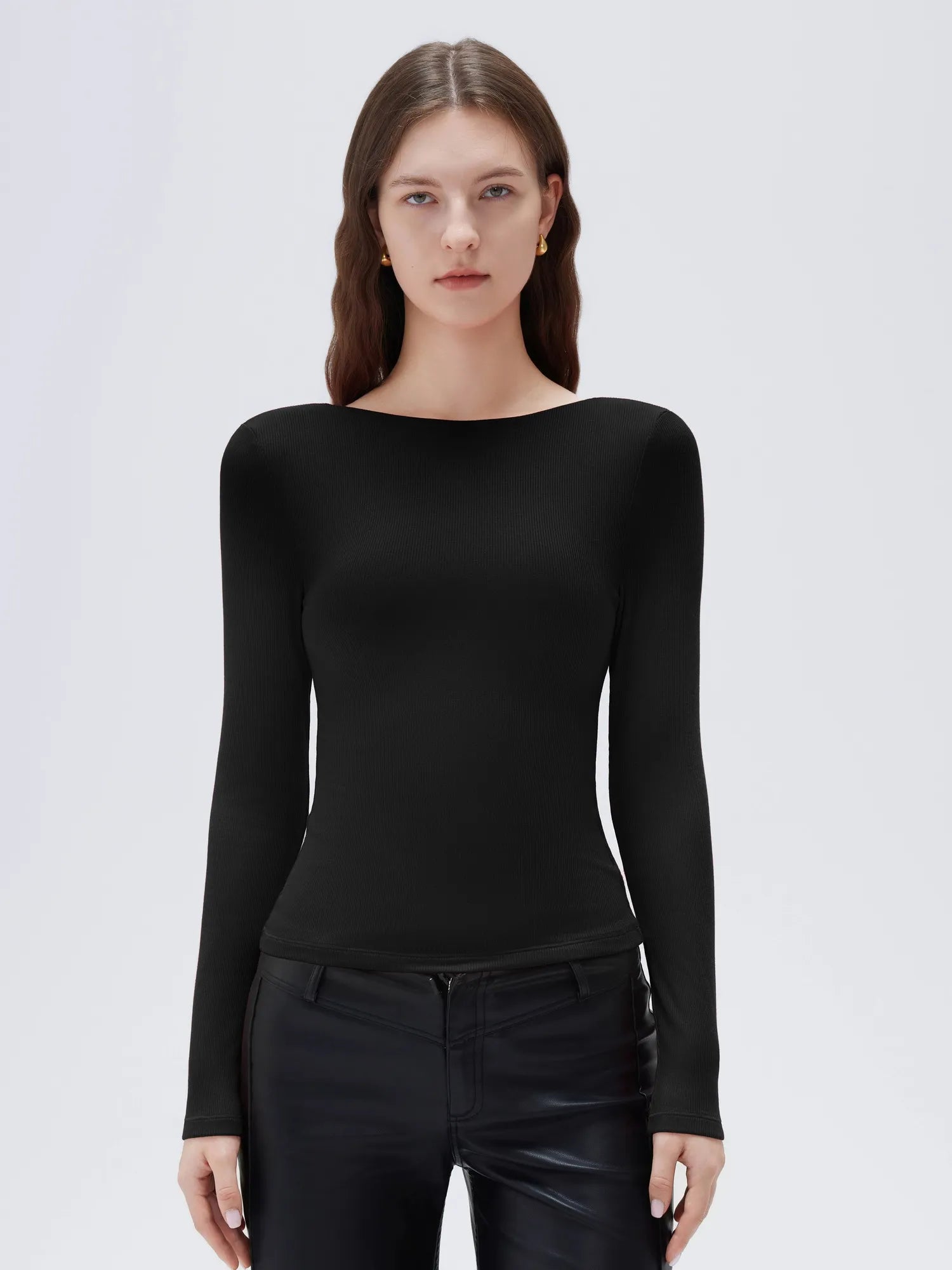 SUUKSESS Women Backless Going Out Tops Padded Modal Basic Long Sleeve Shirts-SUUKSESS-SUUKSESS