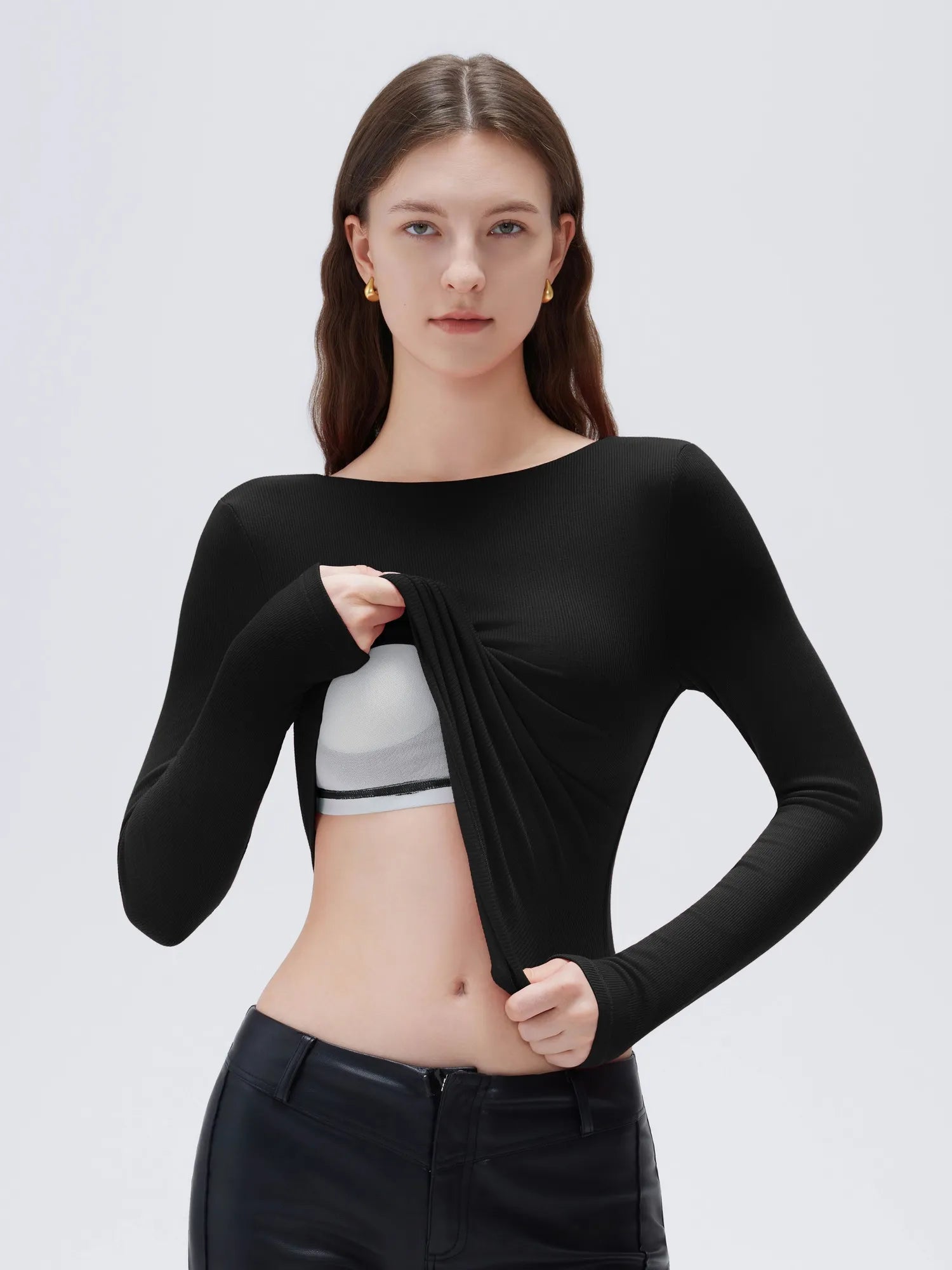 SUUKSESS Women Backless Going Out Tops Padded Modal Basic Long Sleeve Shirts-SUUKSESS-SUUKSESS