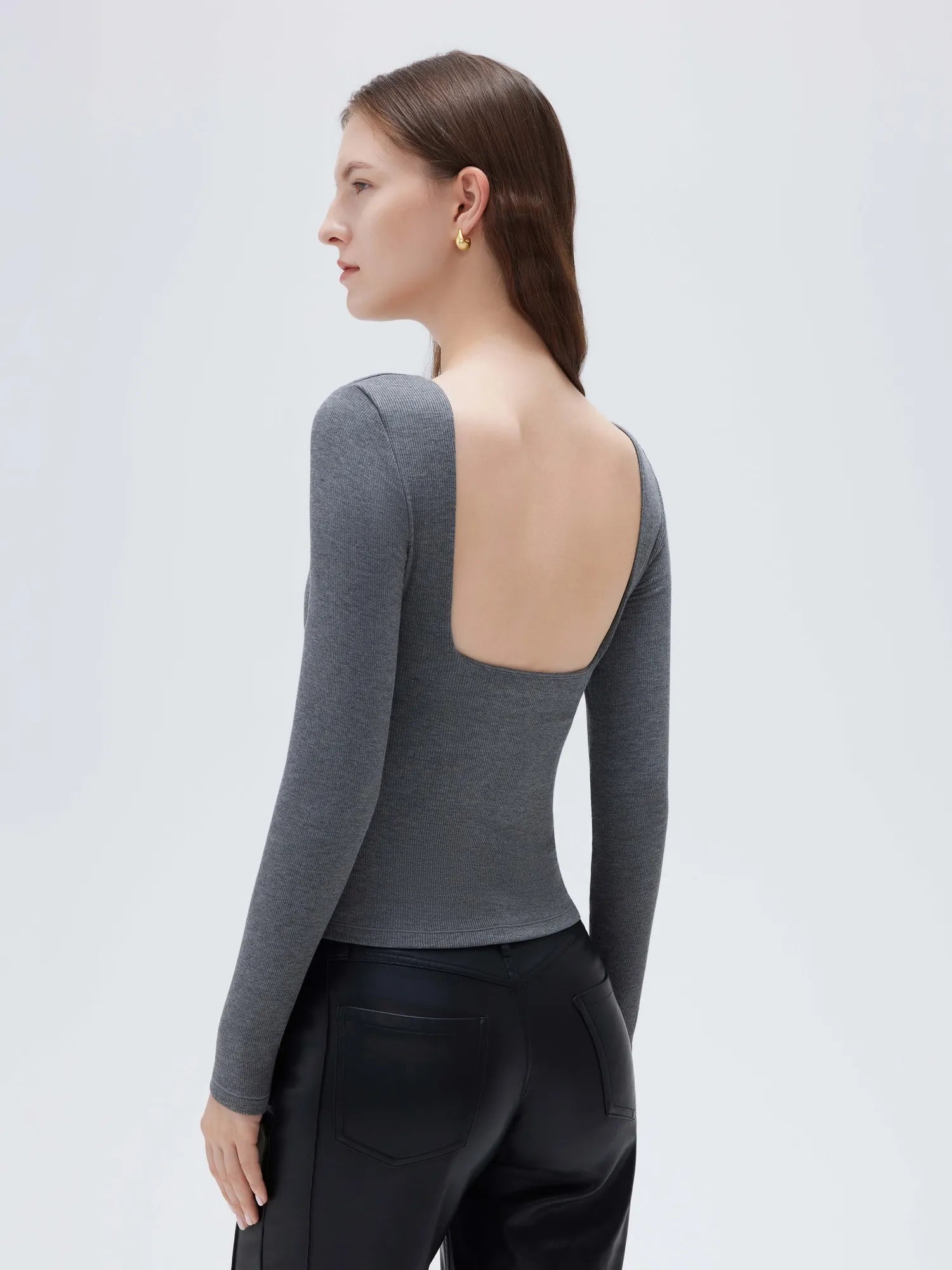 SUUKSESS Women Backless Going Out Tops Padded Modal Basic Long Sleeve Shirts-SUUKSESS-SUUKSESS