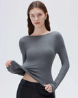 SUUKSESS Women Backless Going Out Tops Padded Modal Basic Long Sleeve Shirts-SUUKSESS-SUUKSESS