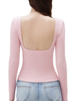 SUUKSESS Women Backless Going Out Tops Padded Modal Basic Long Sleeve Shirts-SUUKSESS-Pink-XS-SUUKSESS