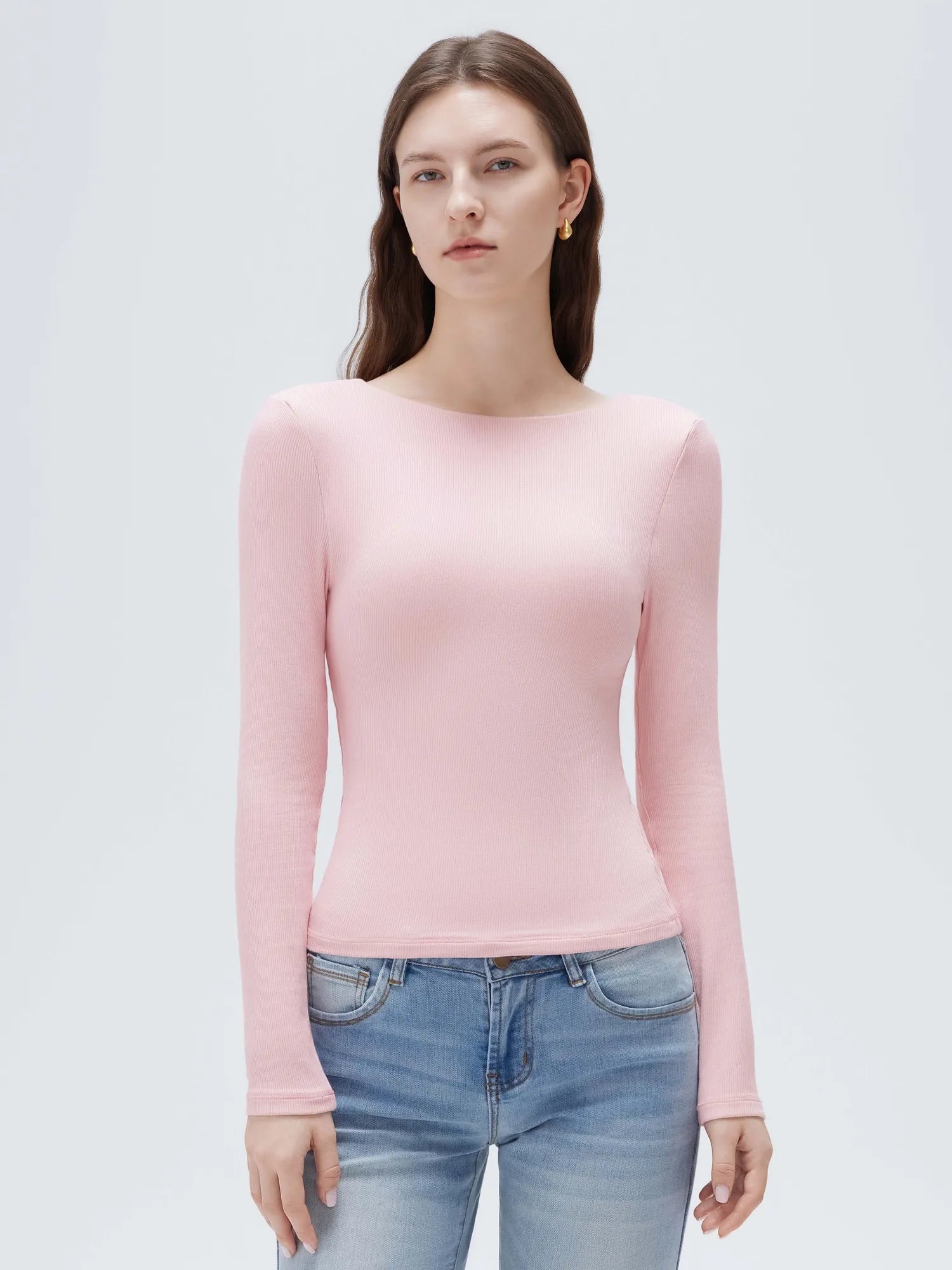SUUKSESS Women Backless Going Out Tops Padded Modal Basic Long Sleeve Shirts-SUUKSESS-SUUKSESS