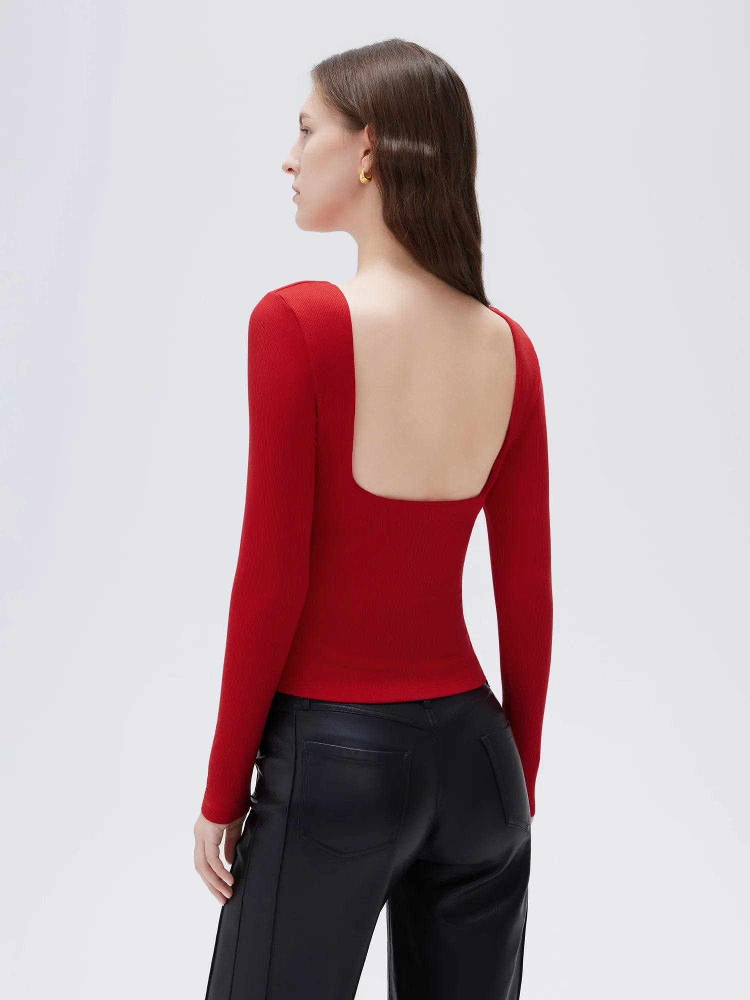 SUUKSESS Women Backless Going Out Tops Padded Modal Basic Long Sleeve Shirts-SUUKSESS-SUUKSESS