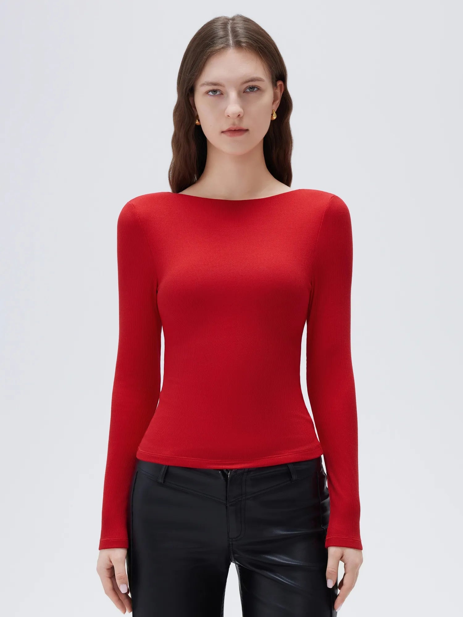 SUUKSESS Women Backless Going Out Tops Padded Modal Basic Long Sleeve Shirts-SUUKSESS-SUUKSESS