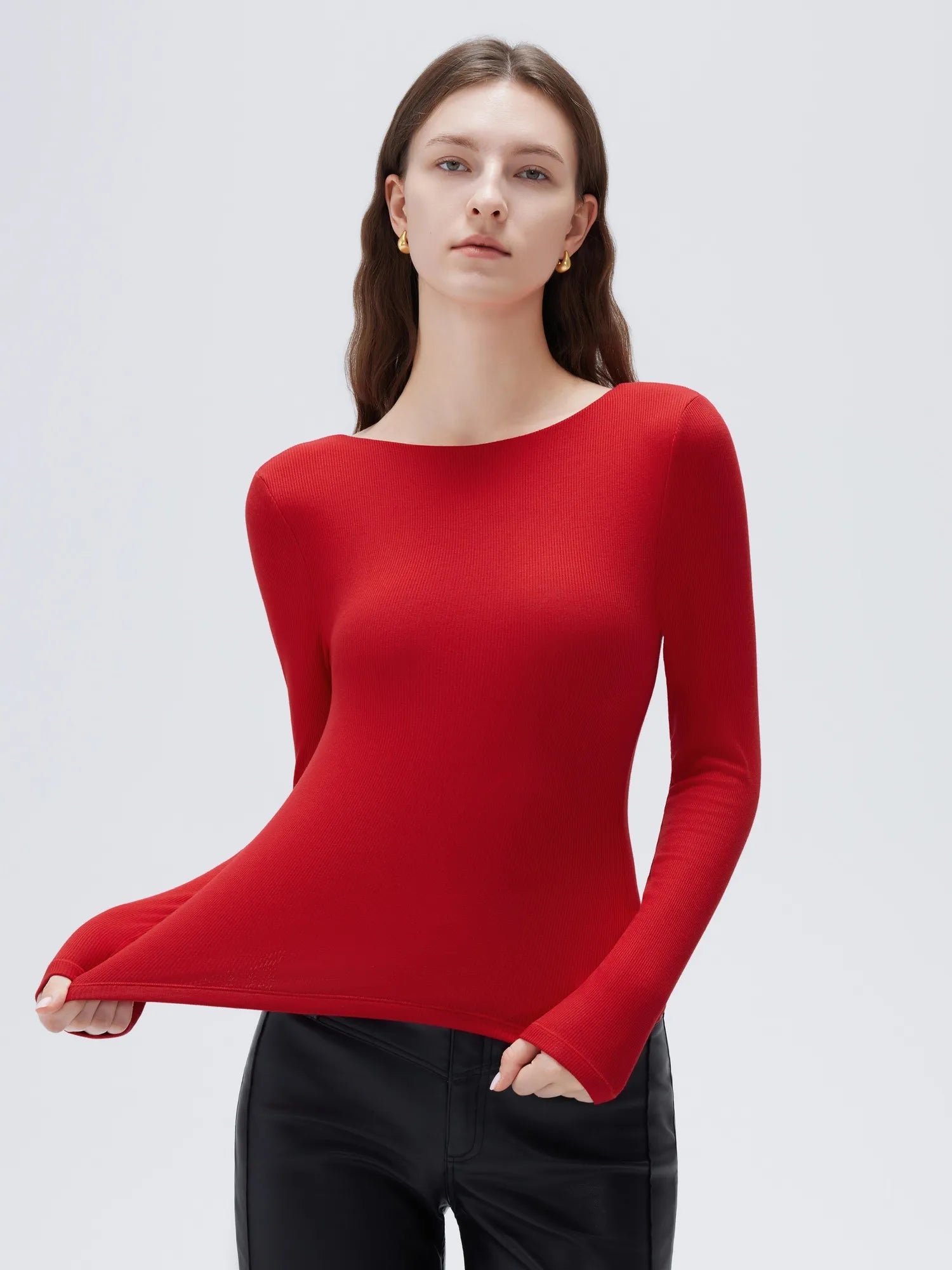 SUUKSESS Women Backless Going Out Tops Padded Modal Basic Long Sleeve Shirts-SUUKSESS-SUUKSESS