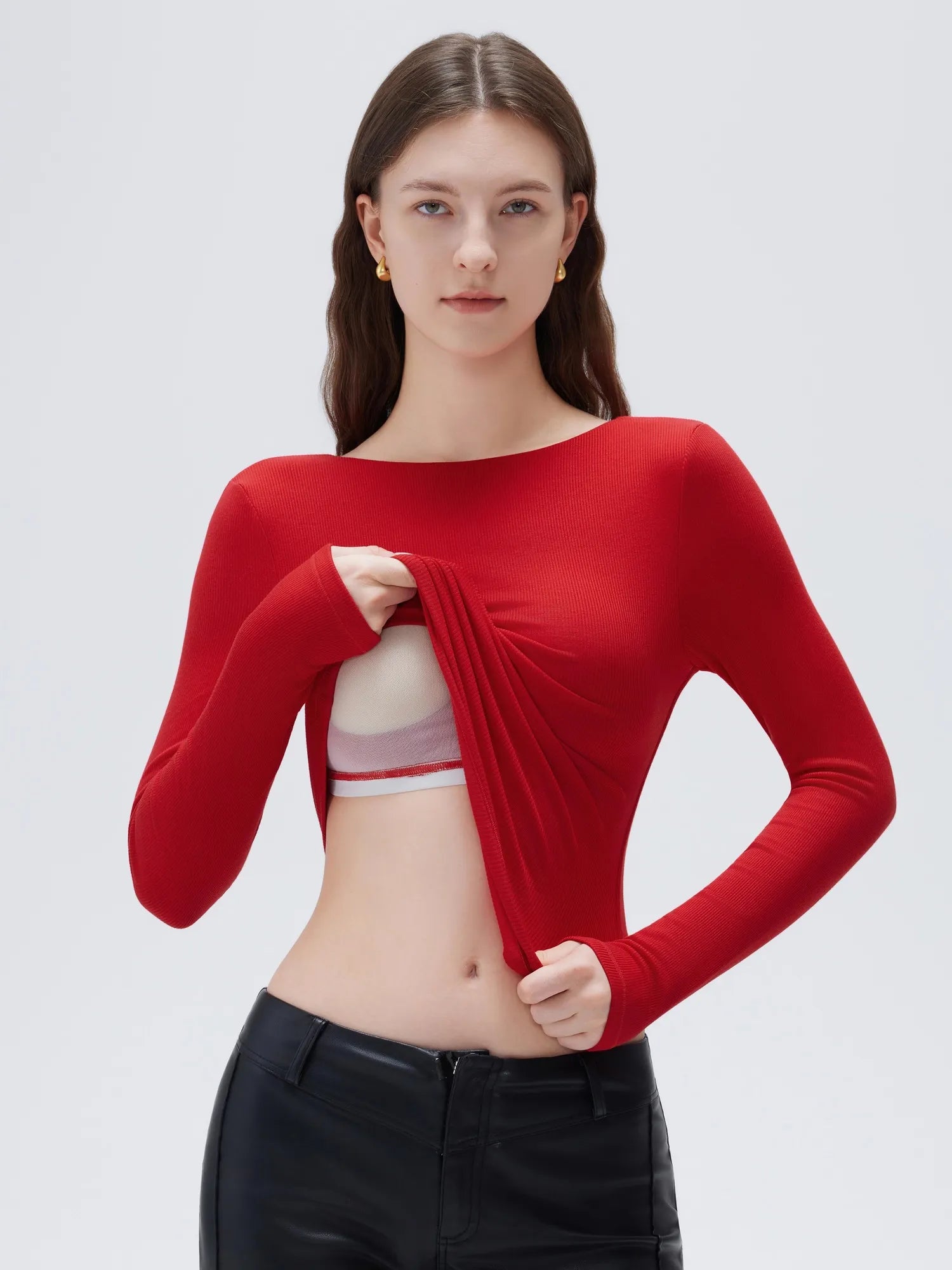SUUKSESS Women Backless Going Out Tops Padded Modal Basic Long Sleeve Shirts-SUUKSESS-SUUKSESS