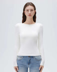 SUUKSESS Women Backless Going Out Tops Padded Modal Basic Long Sleeve Shirts-SUUKSESS-White-XS-SUUKSESS