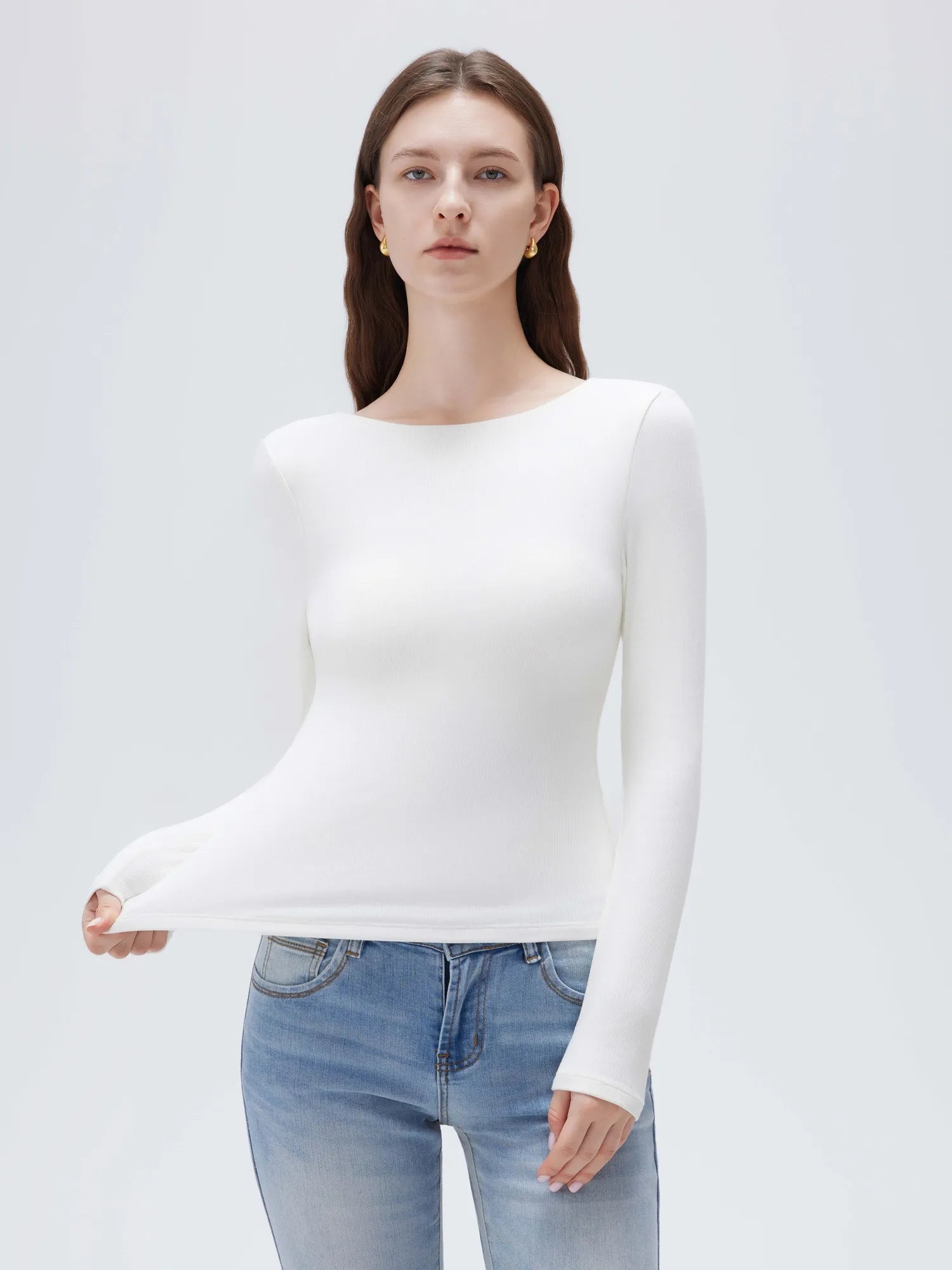 SUUKSESS Women Backless Going Out Tops Padded Modal Basic Long Sleeve Shirts-SUUKSESS-SUUKSESS