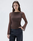 SUUKSESS Women Double Line Mesh Tops Boat Neck Long Sleeve Shirts-SUUKSESS-SUUKSESS