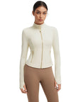 SUUKSESS Women Golden Full Zip Up Workout Cropped Jackets Lightweight Athletic Yoga Tops-SUUKSESS-SUUKSESS