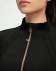 SUUKSESS Women Golden Full Zip Up Workout Cropped Jackets Lightweight Athletic Yoga Tops-SUUKSESS-SUUKSESS
