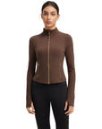 SUUKSESS Women Golden Full Zip Up Workout Cropped Jackets Lightweight Athletic Yoga Tops-SUUKSESS-SUUKSESS