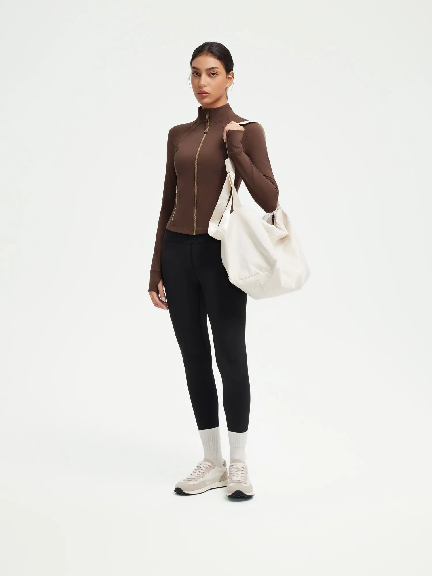 SUUKSESS Women Golden Full Zip Up Workout Cropped Jackets Lightweight Athletic Yoga Tops-SUUKSESS-Brown-XS-SUUKSESS