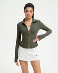 SUUKSESS Women Golden Full Zip Up Workout Cropped Jackets Lightweight Athletic Yoga Tops-SUUKSESS-Dark Green-XS-SUUKSESS