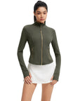 SUUKSESS Women Golden Full Zip Up Workout Cropped Jackets Lightweight Athletic Yoga Tops-SUUKSESS-SUUKSESS