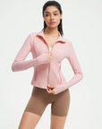 SUUKSESS Women Golden Full Zip Up Workout Cropped Jackets Lightweight Athletic Yoga Tops-SUUKSESS-Pink-XS-SUUKSESS