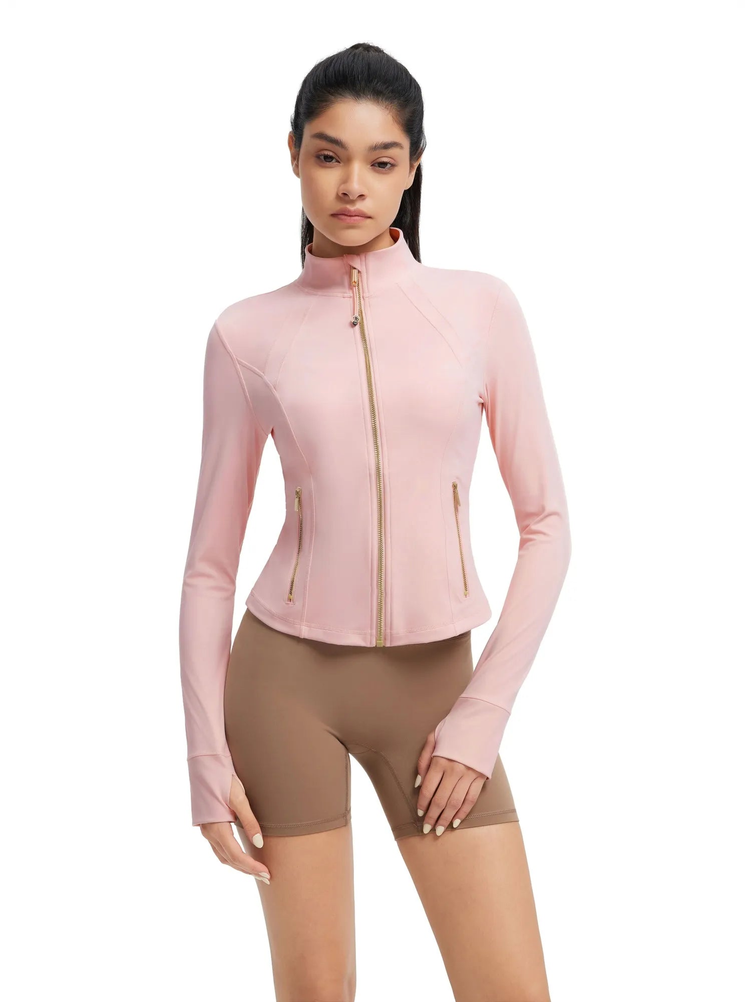 SUUKSESS Women Golden Full Zip Up Workout Cropped Jackets Lightweight Athletic Yoga Tops-SUUKSESS-SUUKSESS