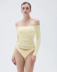 SUUKSESS Women Padded Off The Shoulder Tops Ribbed Long Sleeve Shirts Fall Basic-SUUKSESS-Yellow-XS-SUUKSESS