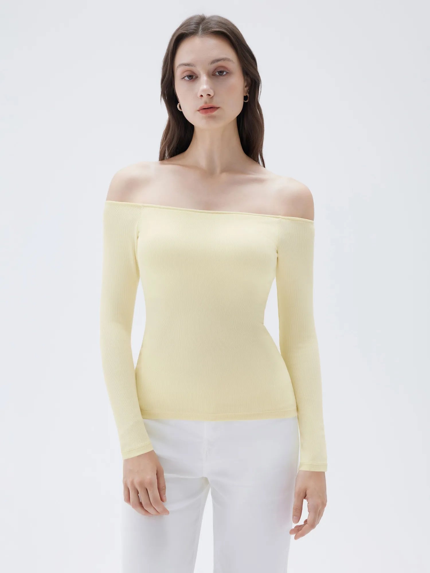 SUUKSESS Women Padded Off The Shoulder Tops Ribbed Long Sleeve Shirts Fall Basic-SUUKSESS-SUUKSESS