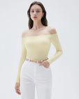 SUUKSESS Women Padded Off The Shoulder Tops Ribbed Long Sleeve Shirts Fall Basic-SUUKSESS-SUUKSESS