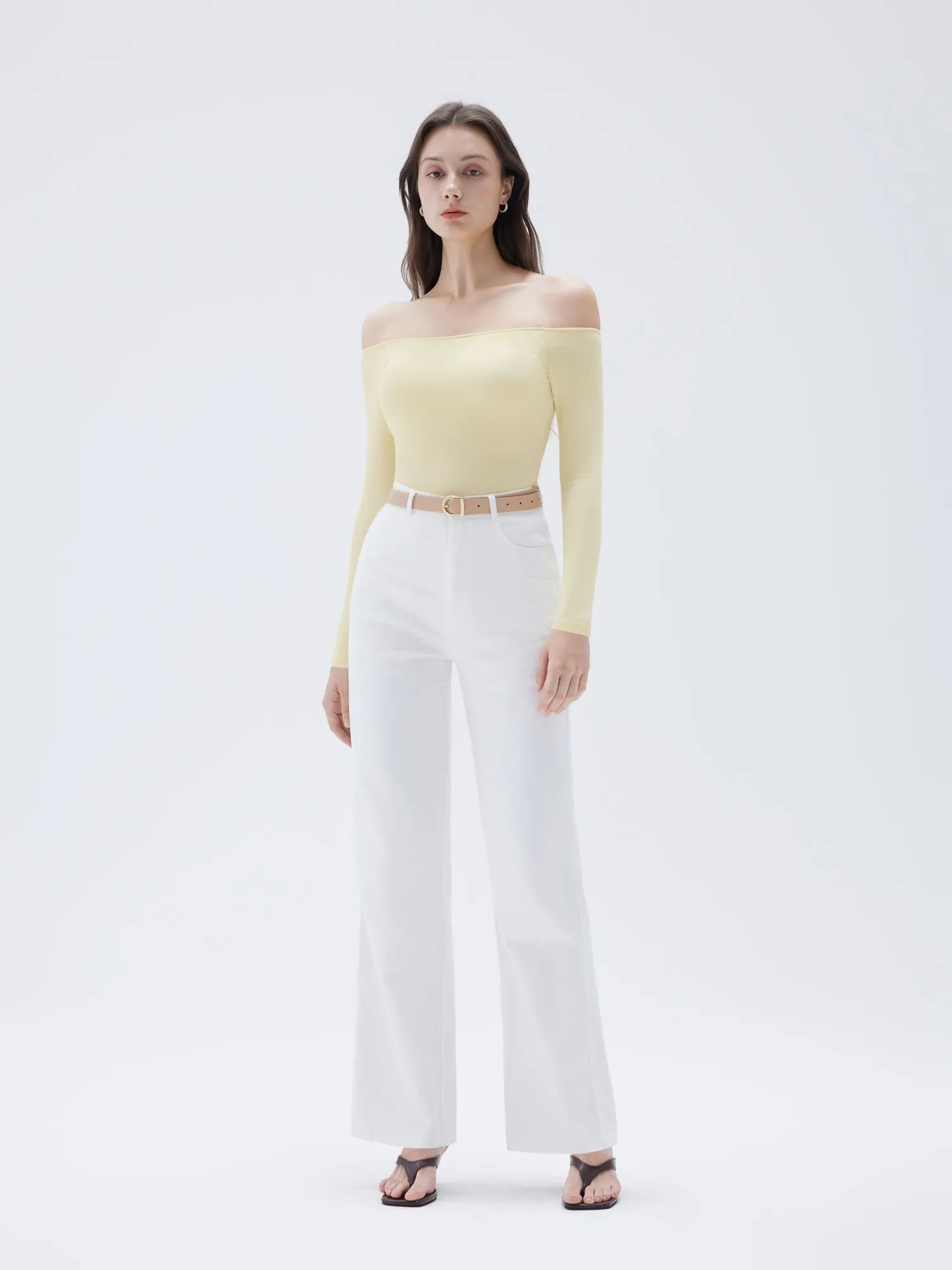 SUUKSESS Women Padded Off The Shoulder Tops Ribbed Long Sleeve Shirts Fall Basic-SUUKSESS-SUUKSESS