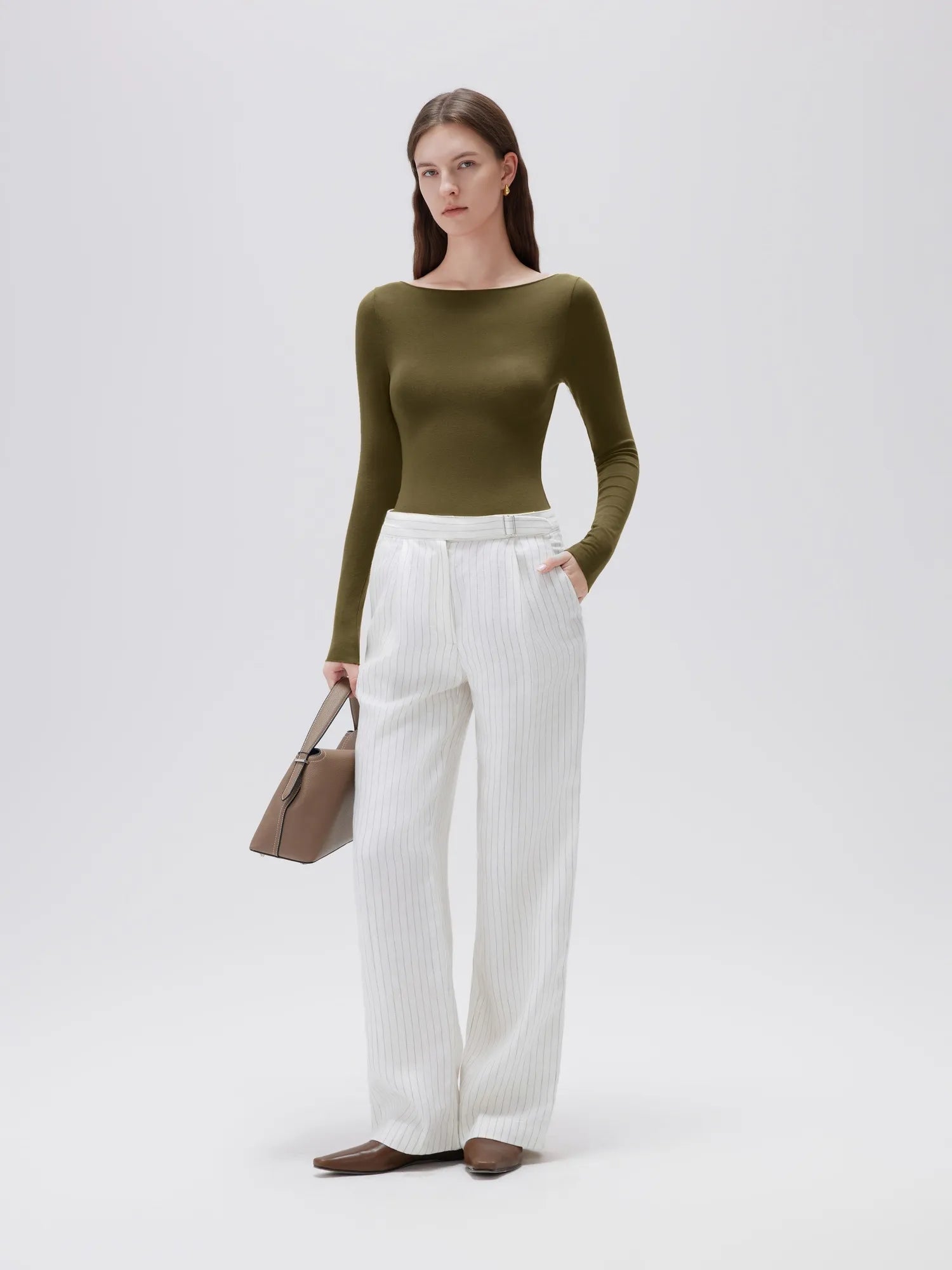 SUUKSESS Cloud Cashmere Women Boat Neck Fitted Long Sleeve Shirt Basic Knit Tops-SUUKSESS-SUUKSESS