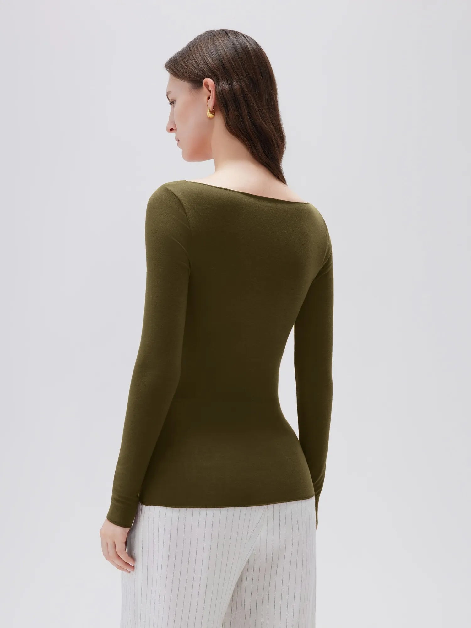 SUUKSESS Cloud Cashmere Women Boat Neck Fitted Long Sleeve Shirt Basic Knit Tops-SUUKSESS-SUUKSESS