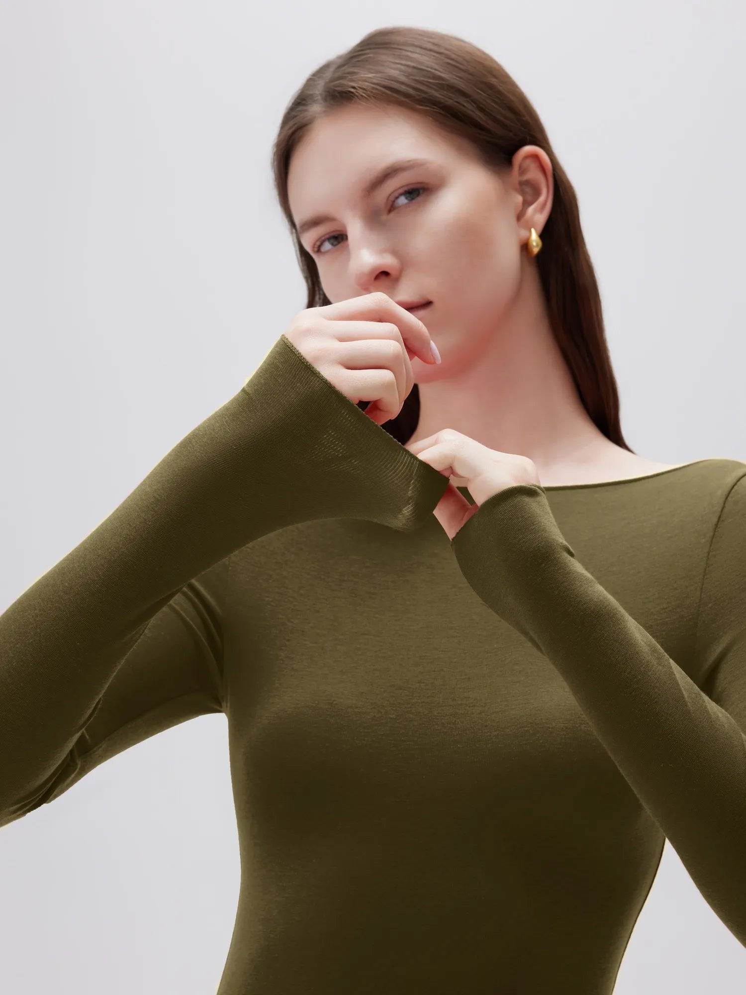 SUUKSESS Cloud Cashmere Women Boat Neck Fitted Long Sleeve Shirt Basic Knit Tops-SUUKSESS-SUUKSESS