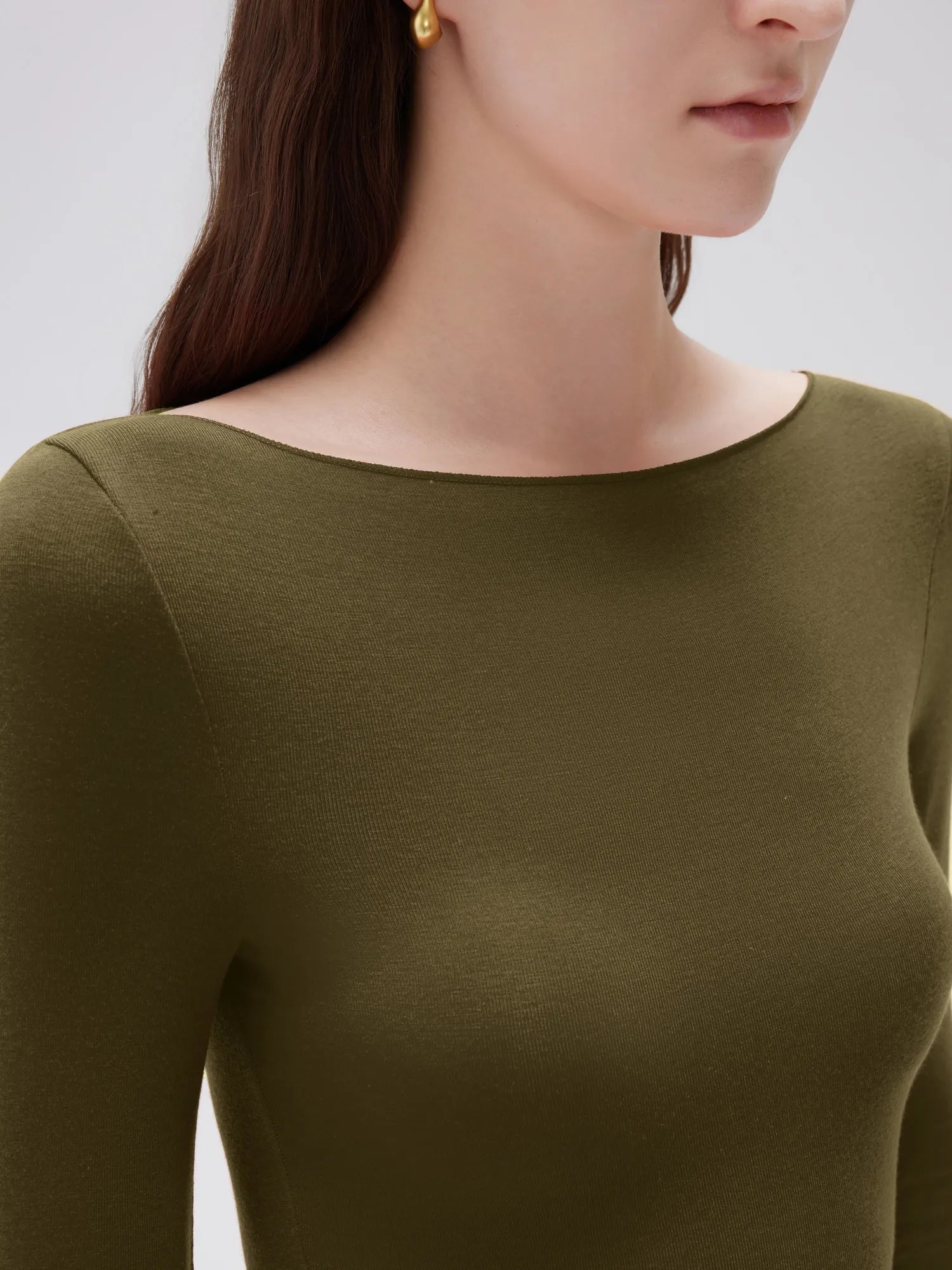 SUUKSESS Cloud Cashmere Women Boat Neck Fitted Long Sleeve Shirt Basic Knit Tops-SUUKSESS-SUUKSESS
