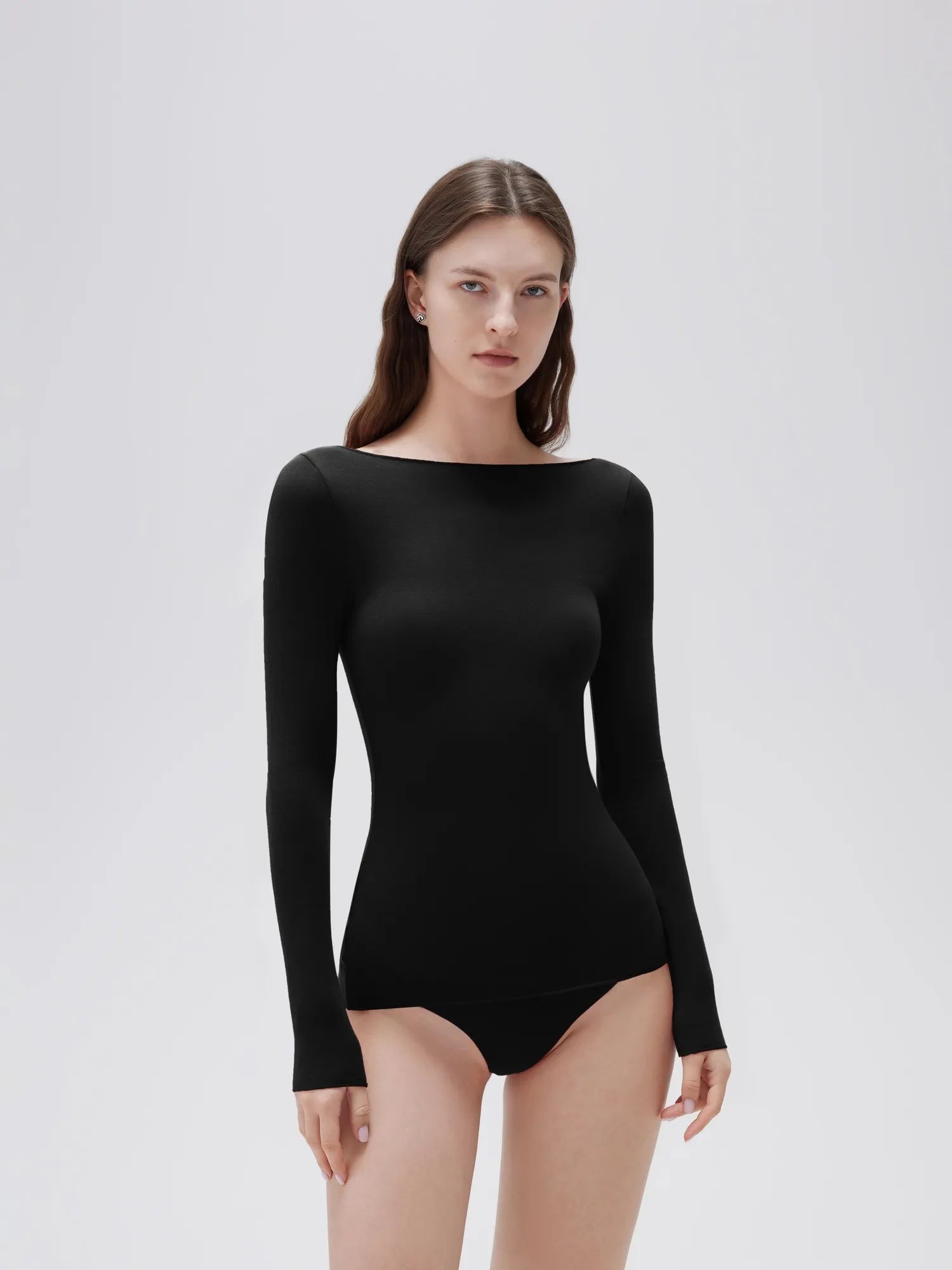 SUUKSESS Cloud Cashmere Women Boat Neck Fitted Long Sleeve Shirt Basic Knit Tops-SUUKSESS-Black-XS-SUUKSESS