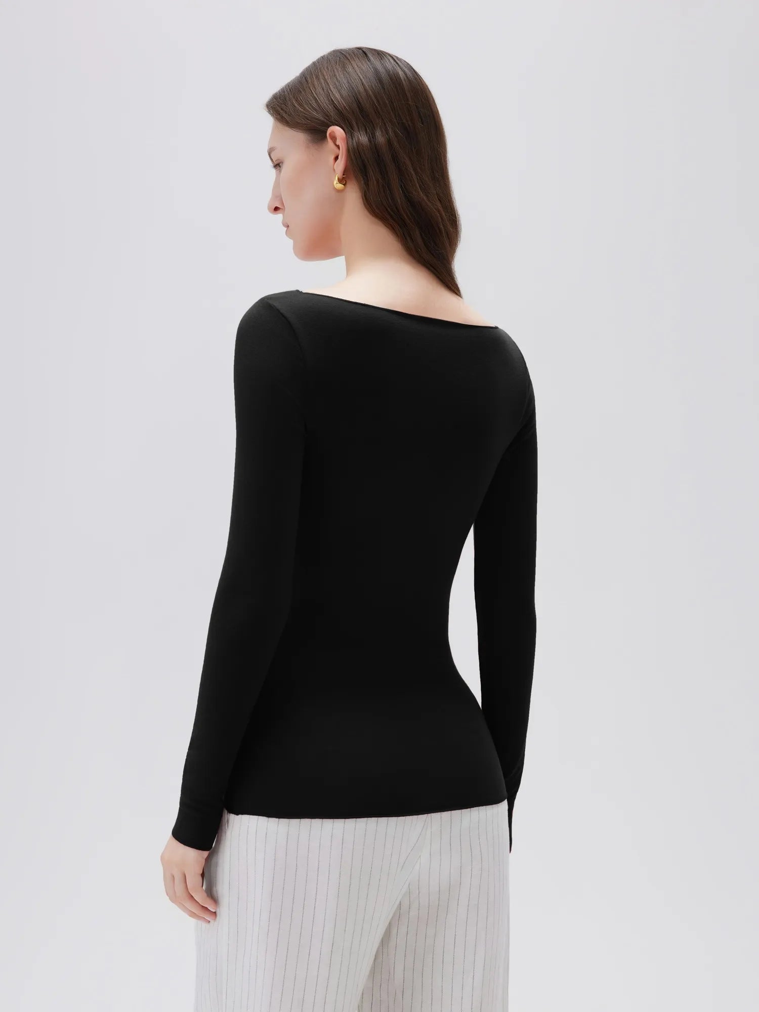 SUUKSESS Cloud Cashmere Women Boat Neck Fitted Long Sleeve Shirt Basic Knit Tops-SUUKSESS-SUUKSESS