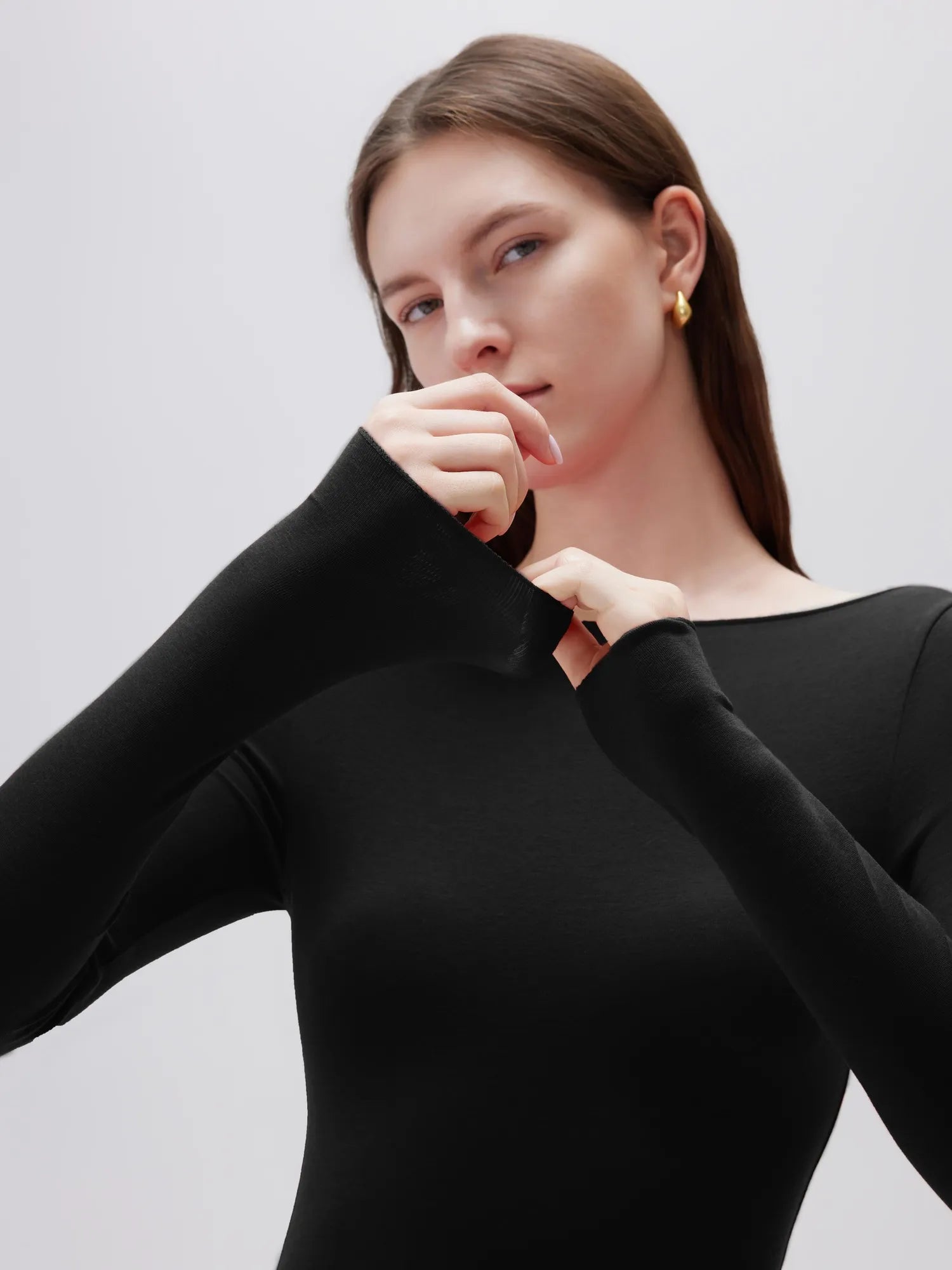SUUKSESS Cloud Cashmere Women Boat Neck Fitted Long Sleeve Shirt Basic Knit Tops-SUUKSESS-SUUKSESS
