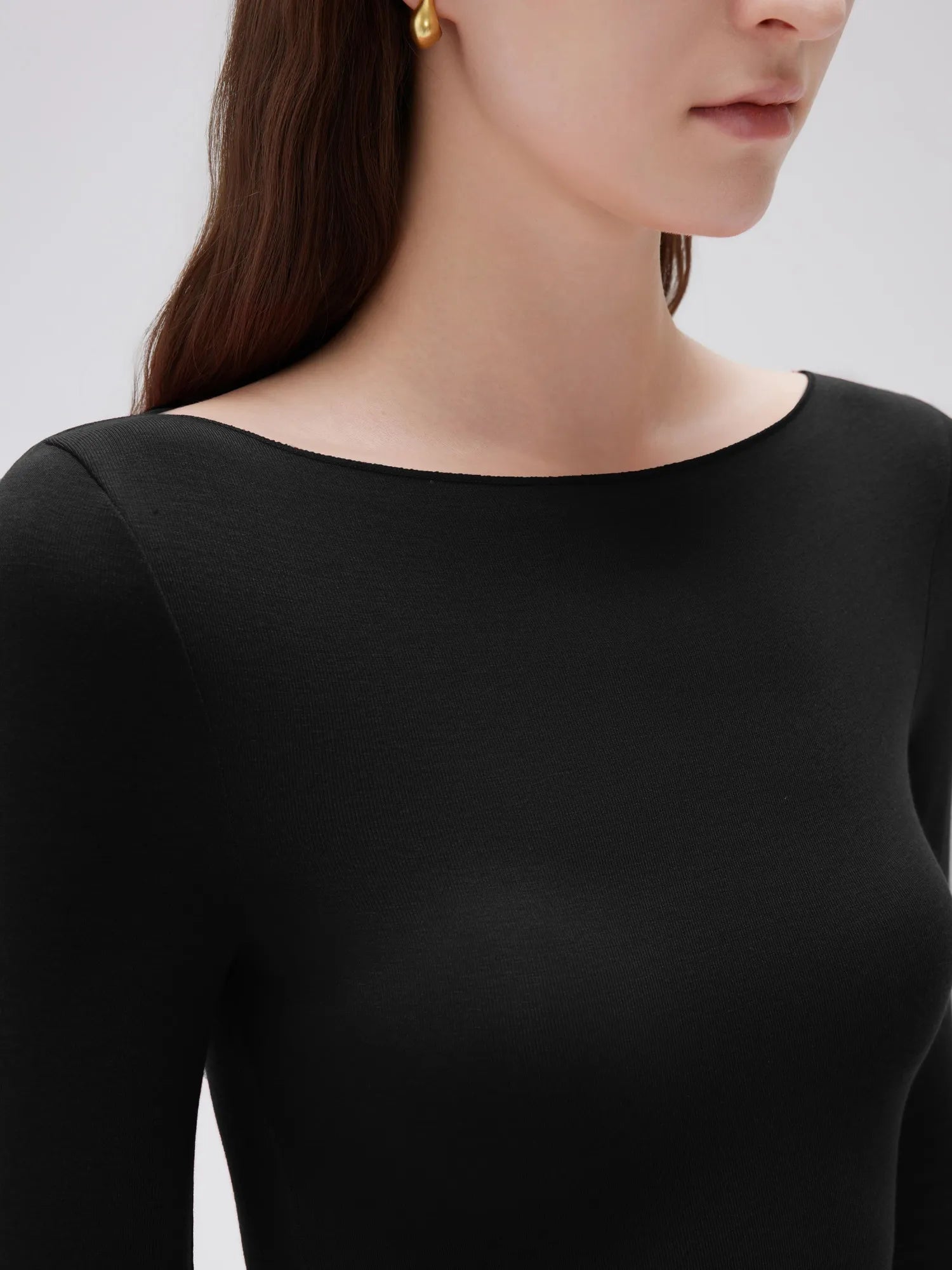 SUUKSESS Cloud Cashmere Women Boat Neck Fitted Long Sleeve Shirt Basic Knit Tops-SUUKSESS-SUUKSESS