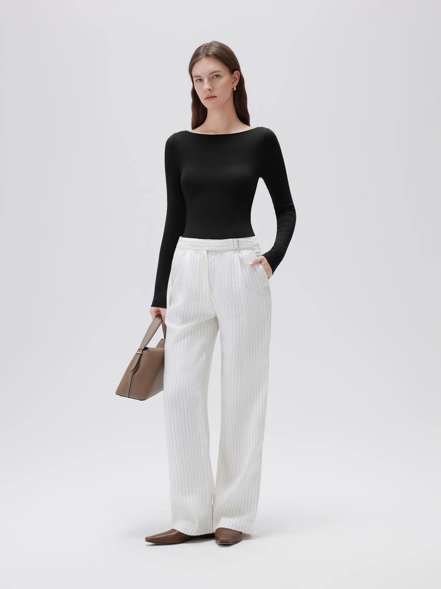 SUUKSESS Cloud Cashmere Women Boat Neck Fitted Long Sleeve Shirt Basic Knit Tops-SUUKSESS-SUUKSESS