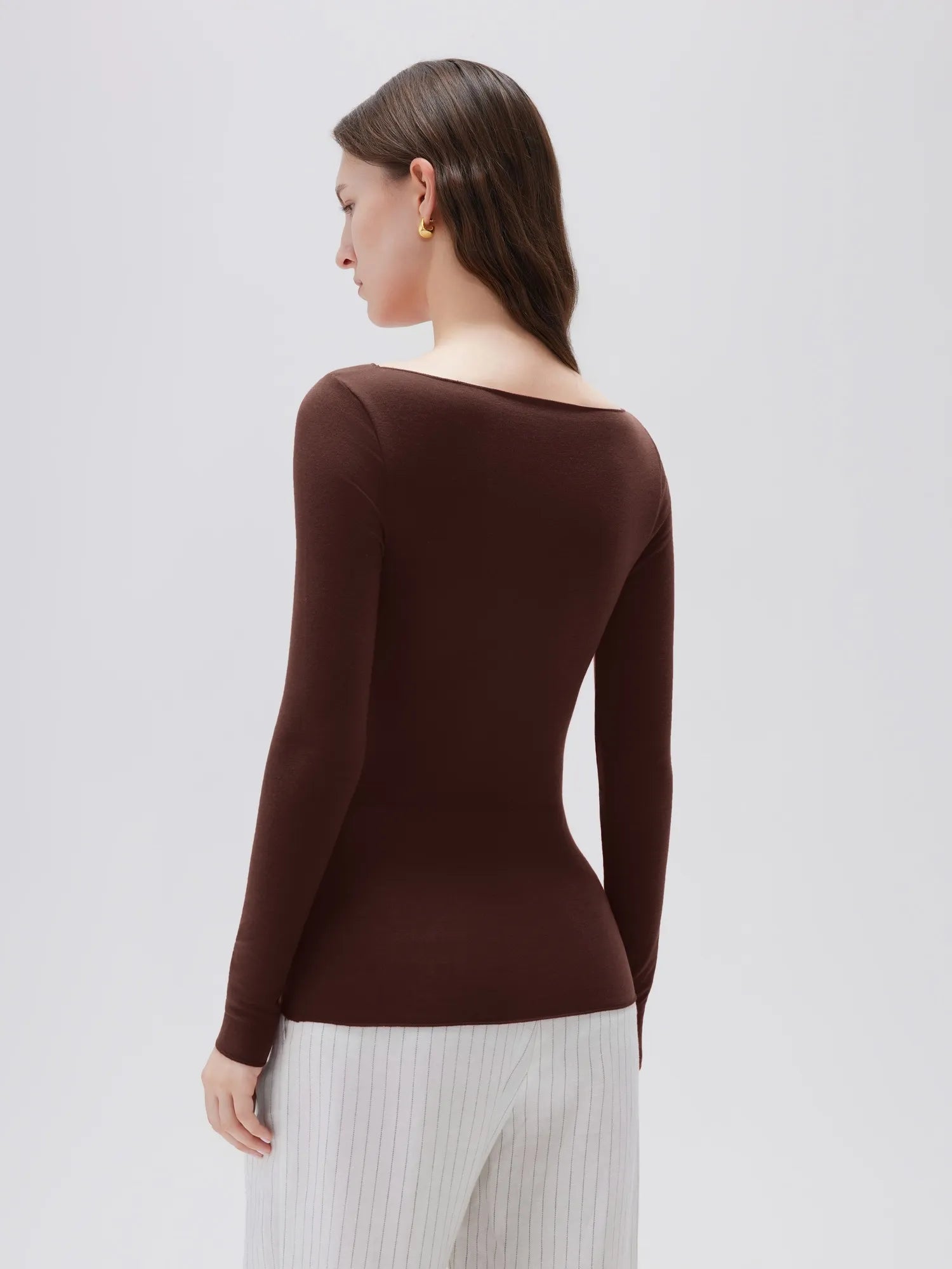 SUUKSESS Cloud Cashmere Women Boat Neck Fitted Long Sleeve Shirt Basic Knit Tops-SUUKSESS-SUUKSESS