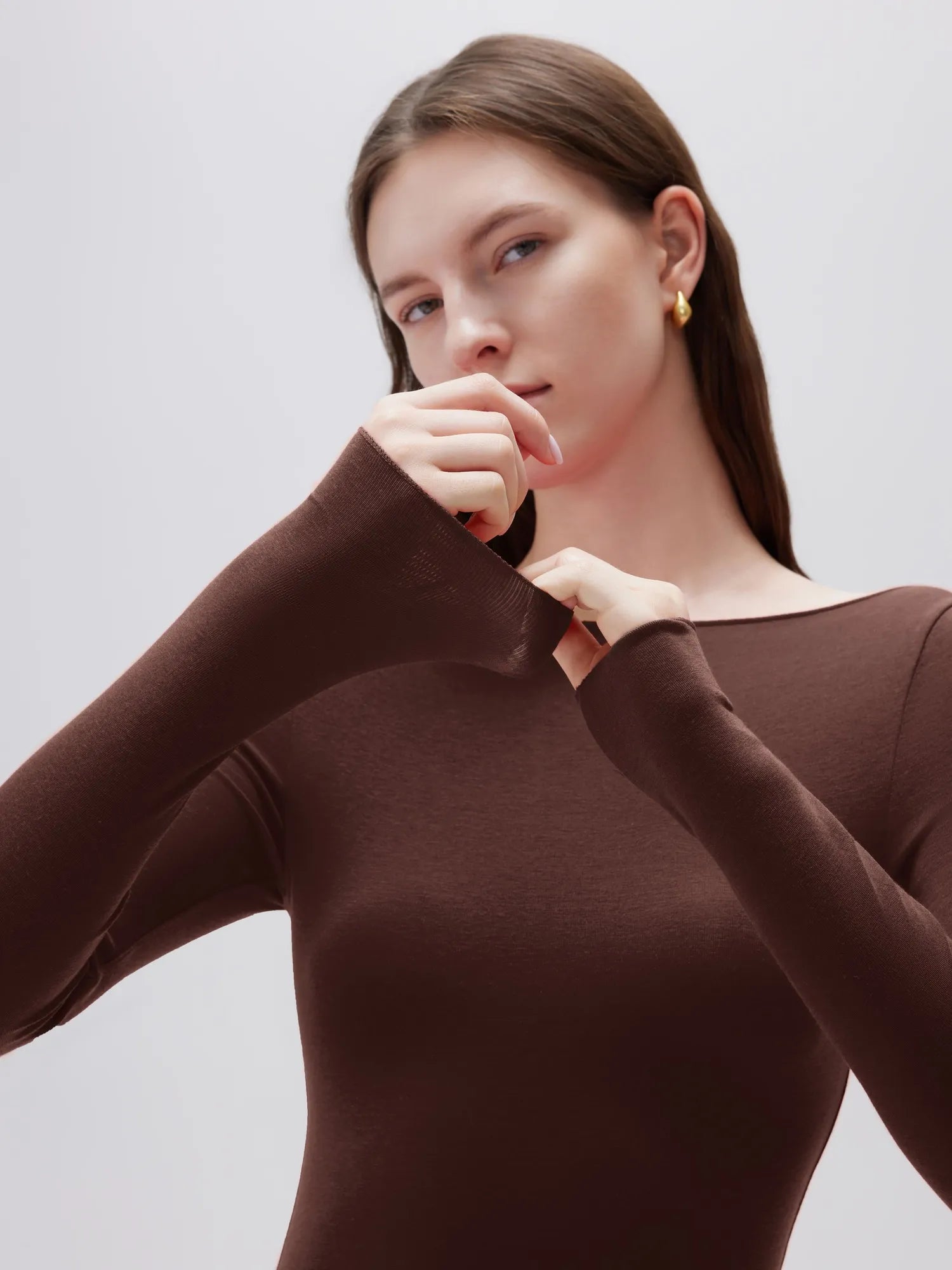 SUUKSESS Cloud Cashmere Women Boat Neck Fitted Long Sleeve Shirt Basic Knit Tops-SUUKSESS-SUUKSESS