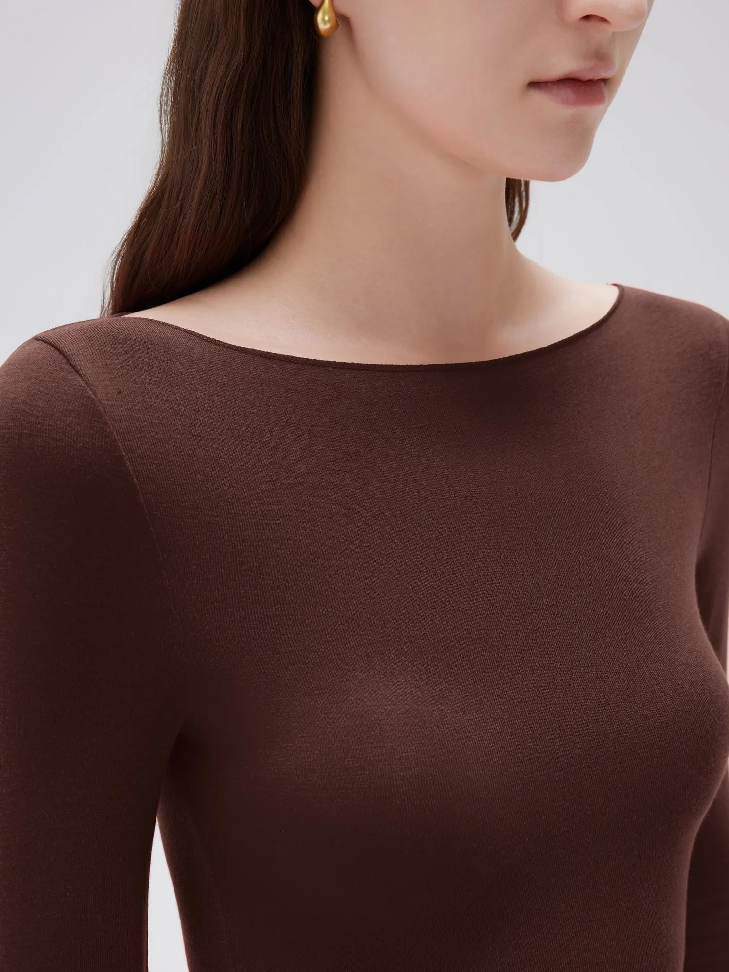 SUUKSESS Cloud Cashmere Women Boat Neck Fitted Long Sleeve Shirt Basic Knit Tops-SUUKSESS-SUUKSESS