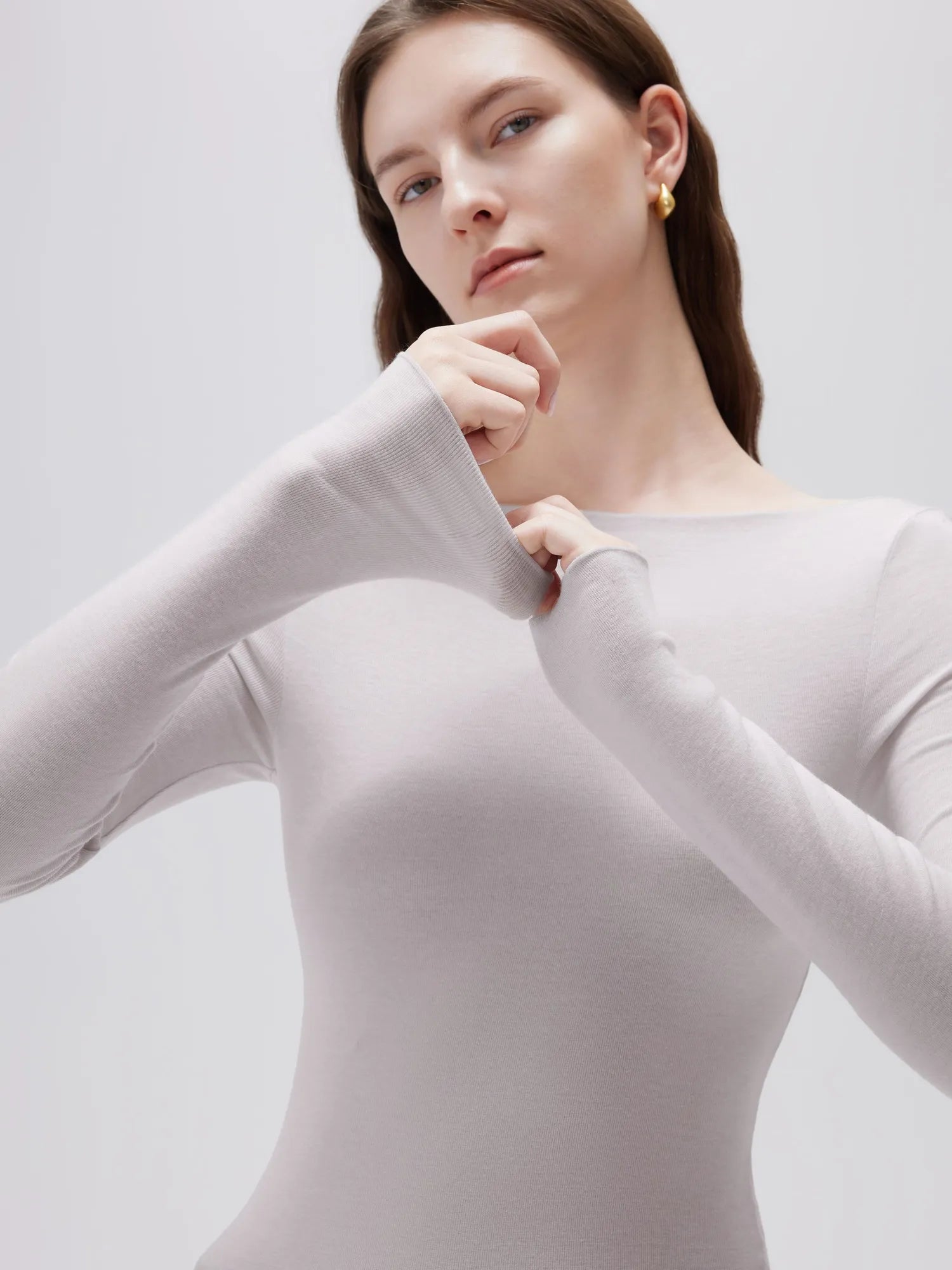 SUUKSESS Cloud Cashmere Women Boat Neck Fitted Long Sleeve Shirt Basic Knit Tops-SUUKSESS-SUUKSESS