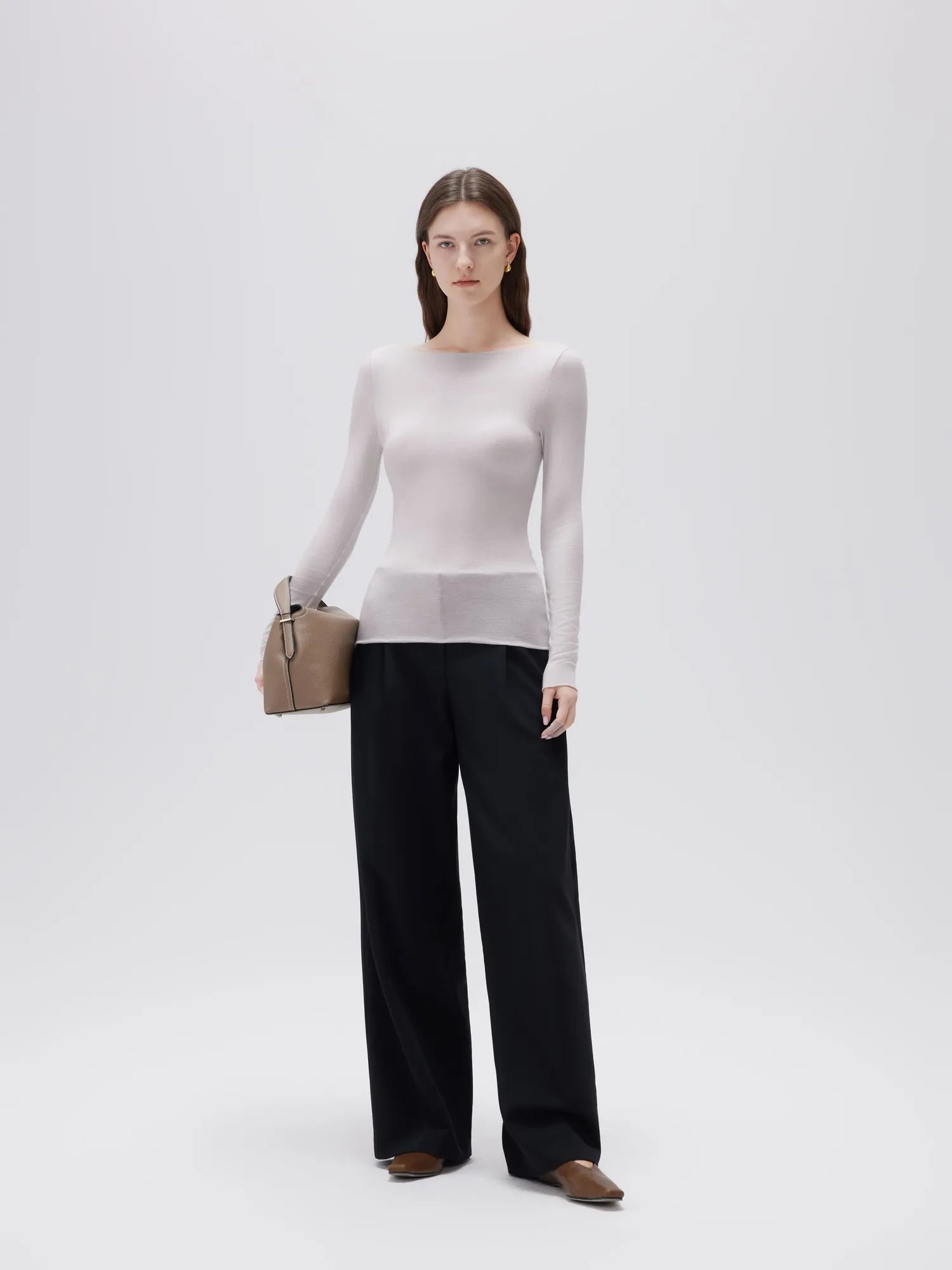 SUUKSESS Cloud Cashmere Women Boat Neck Fitted Long Sleeve Shirt Basic Knit Tops-SUUKSESS-SUUKSESS