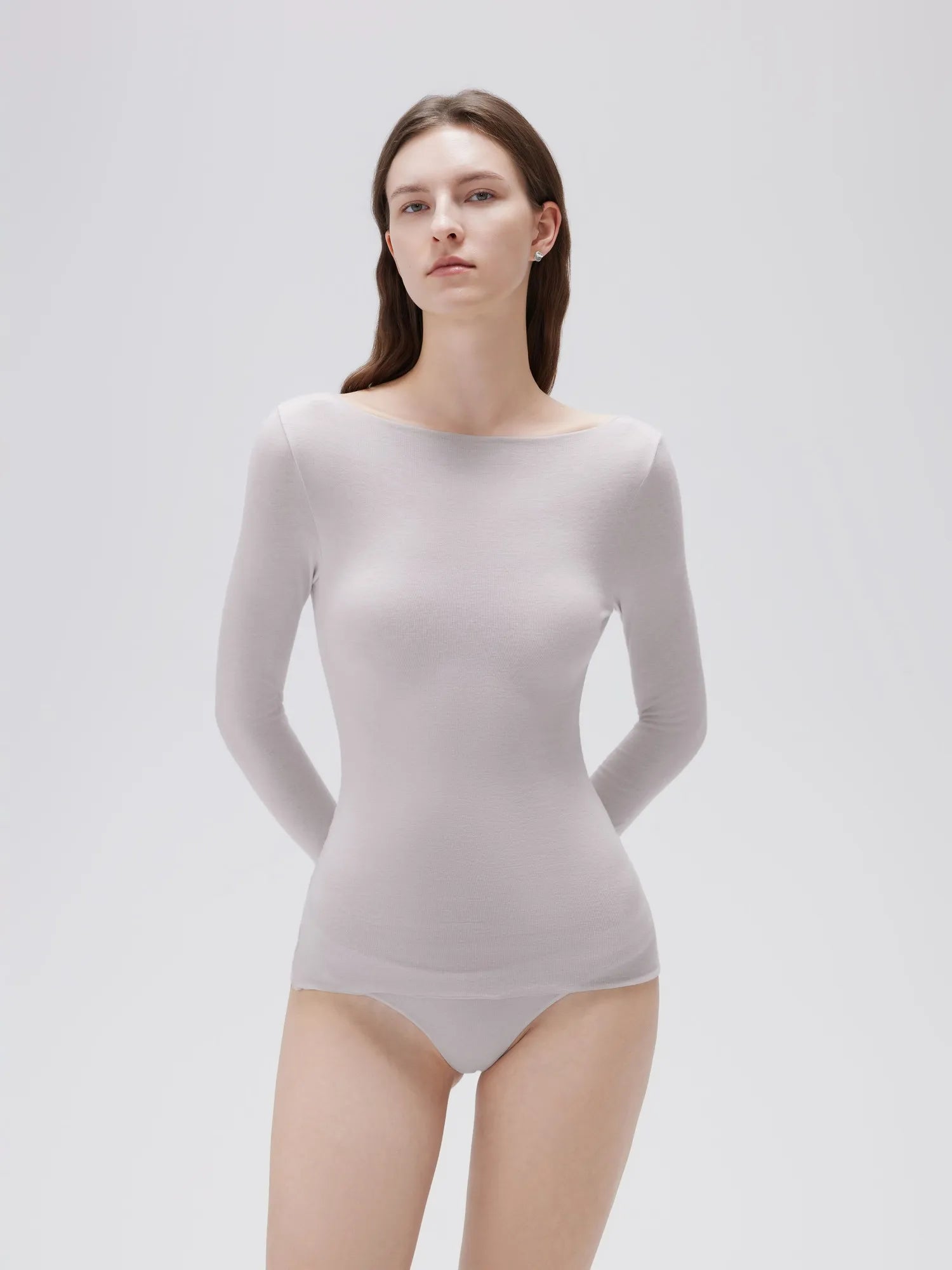 SUUKSESS Cloud Cashmere Women Boat Neck Fitted Long Sleeve Shirt Basic Knit Tops-SUUKSESS-SUUKSESS