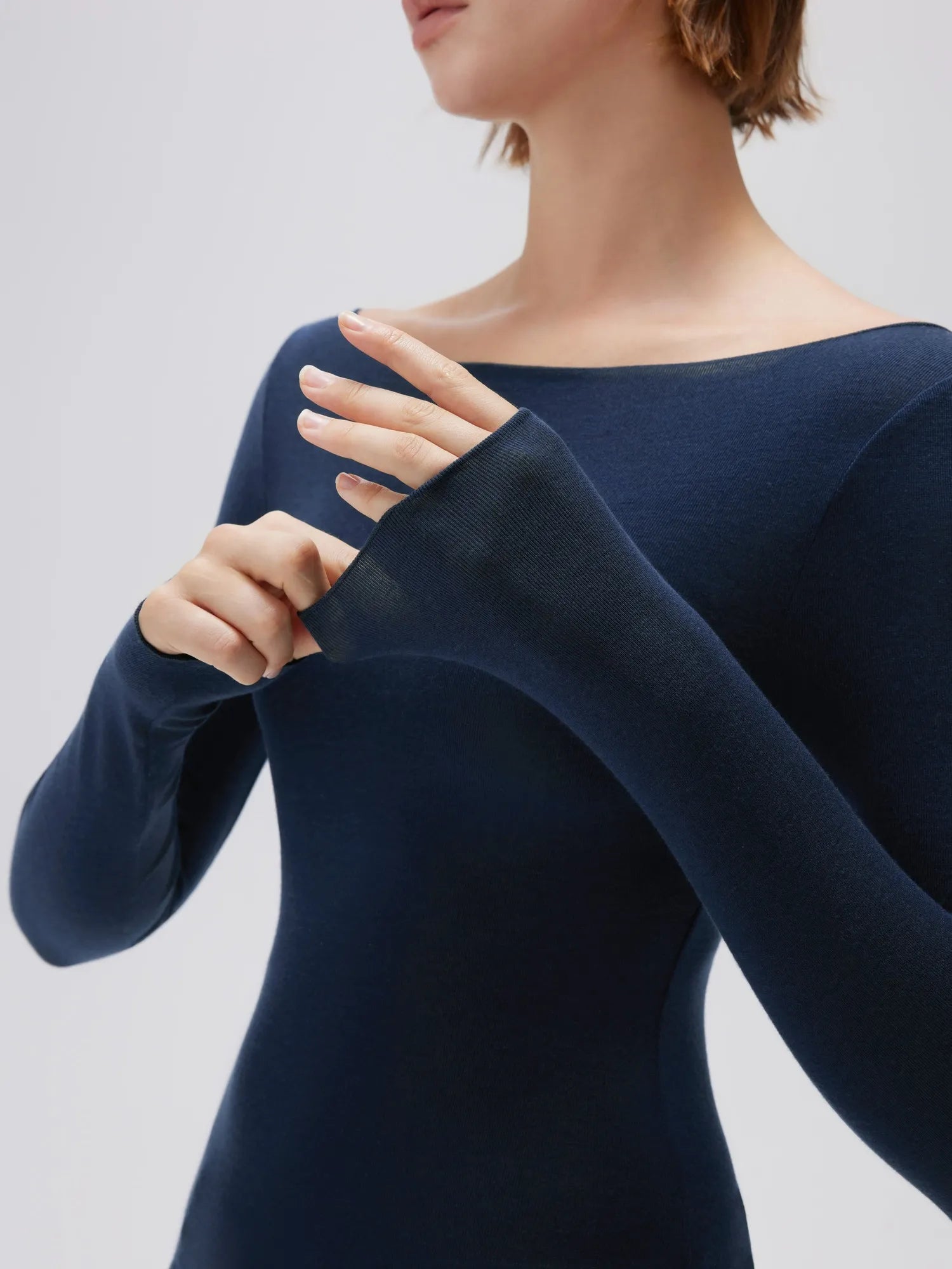 SUUKSESS Cloud Cashmere Women Boat Neck Fitted Long Sleeve Shirt Basic Knit Tops-SUUKSESS-SUUKSESS