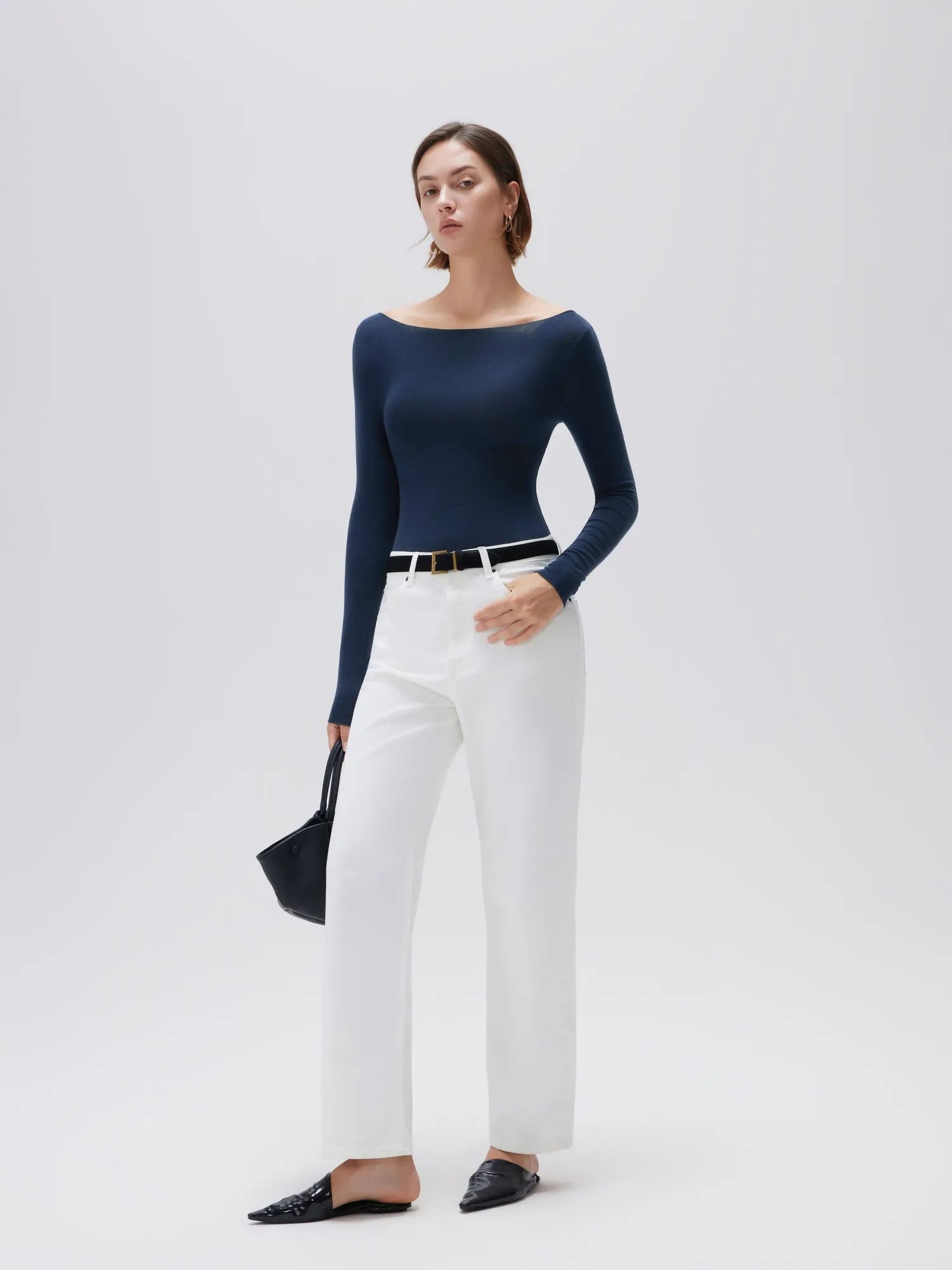 SUUKSESS Cloud Cashmere Women Boat Neck Fitted Long Sleeve Shirt Basic Knit Tops-SUUKSESS-SUUKSESS