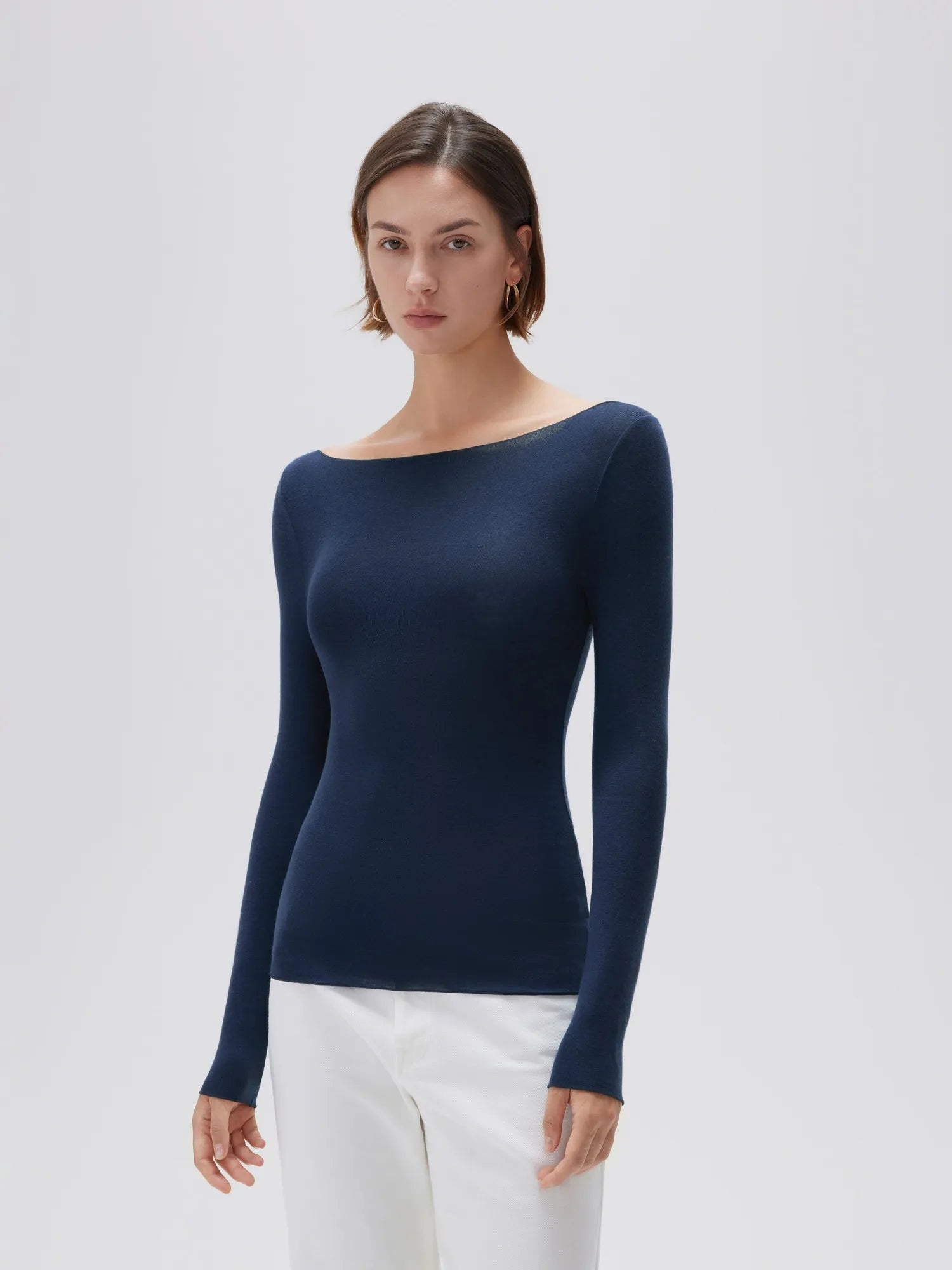 SUUKSESS Cloud Cashmere Women Boat Neck Fitted Long Sleeve Shirt Basic Knit Tops-SUUKSESS-SUUKSESS