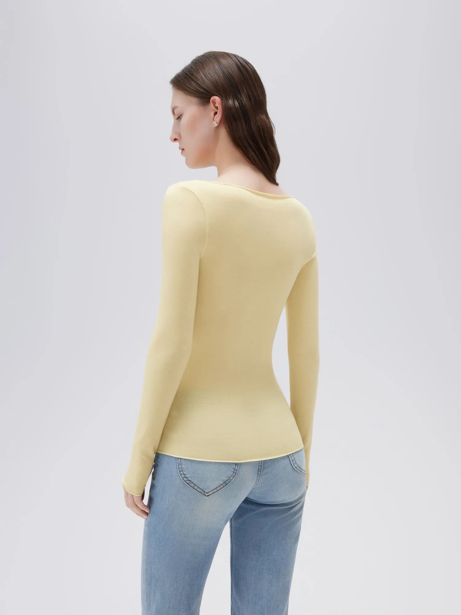 SUUKSESS Cloud Cashmere Women Boat Neck Fitted Long Sleeve Shirt Basic Knit Tops-SUUKSESS-SUUKSESS