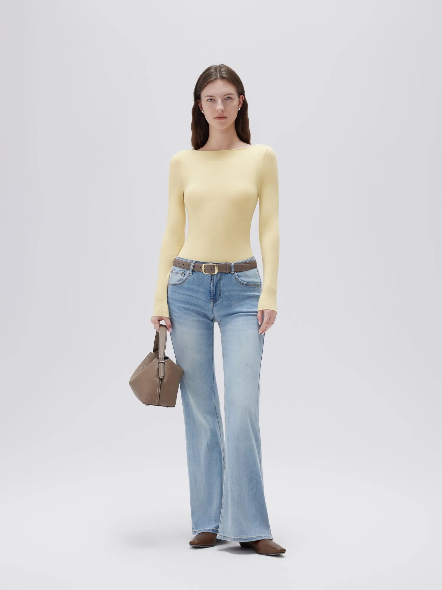 SUUKSESS Cloud Cashmere Women Boat Neck Fitted Long Sleeve Shirt Basic Knit Tops-SUUKSESS-SUUKSESS